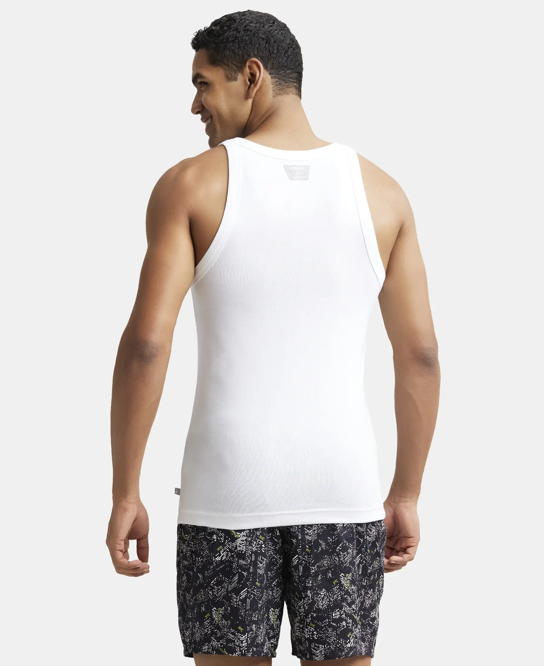 Super Combed Cotton Rib Square Neck Gym Vest - White - Image 3