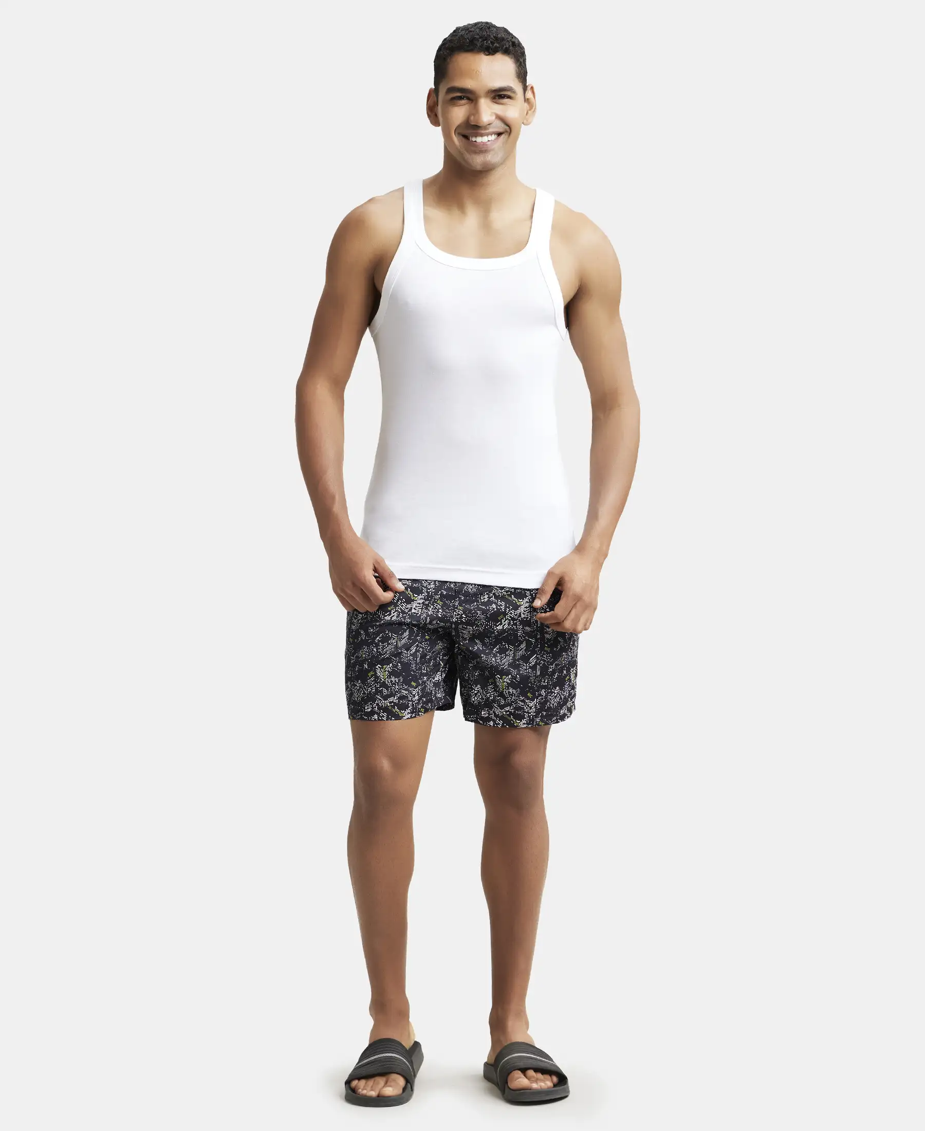 Super Combed Cotton Rib Square Neck Gym Vest - White - Image 4
