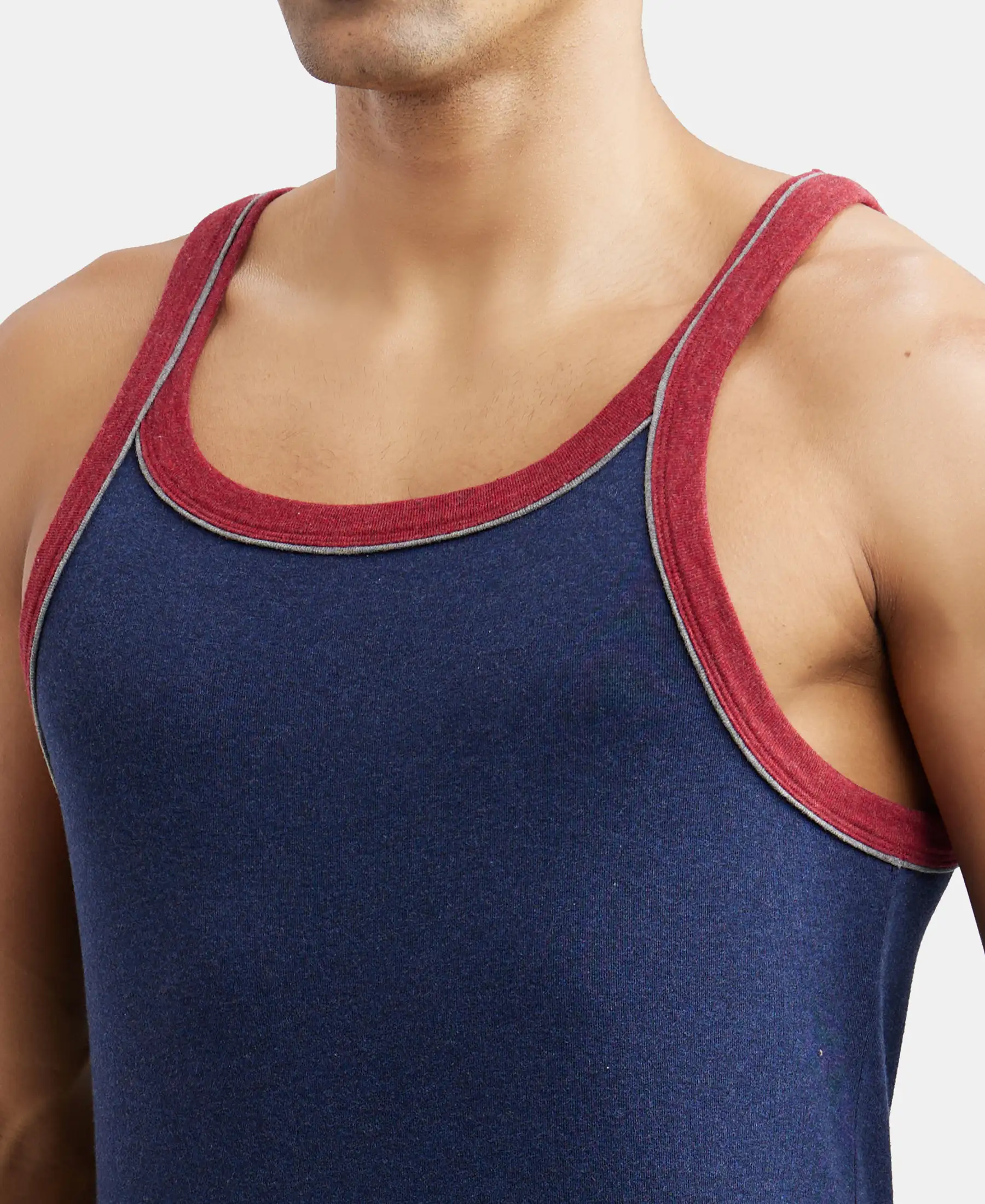 Super Combed Cotton Rib Square Neck Gym Vest with Graphic Print - Ink Blue Melange - Image 6