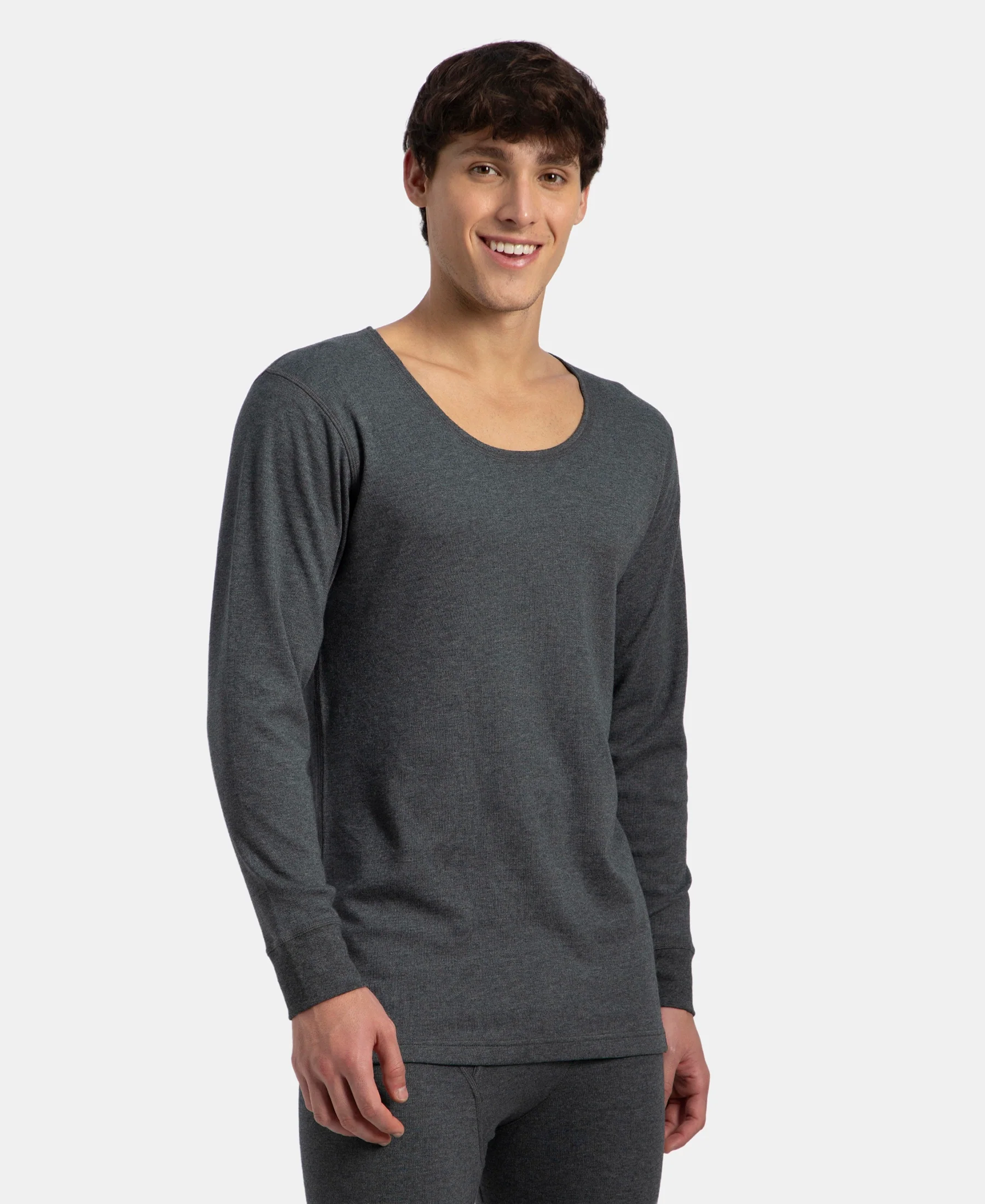 Super Warm Super Combed Cotton Rich Brushed Fabric Full Sleeved Thermal Undershirt with StayWarm Technology - Charcoal Melange - Image 2