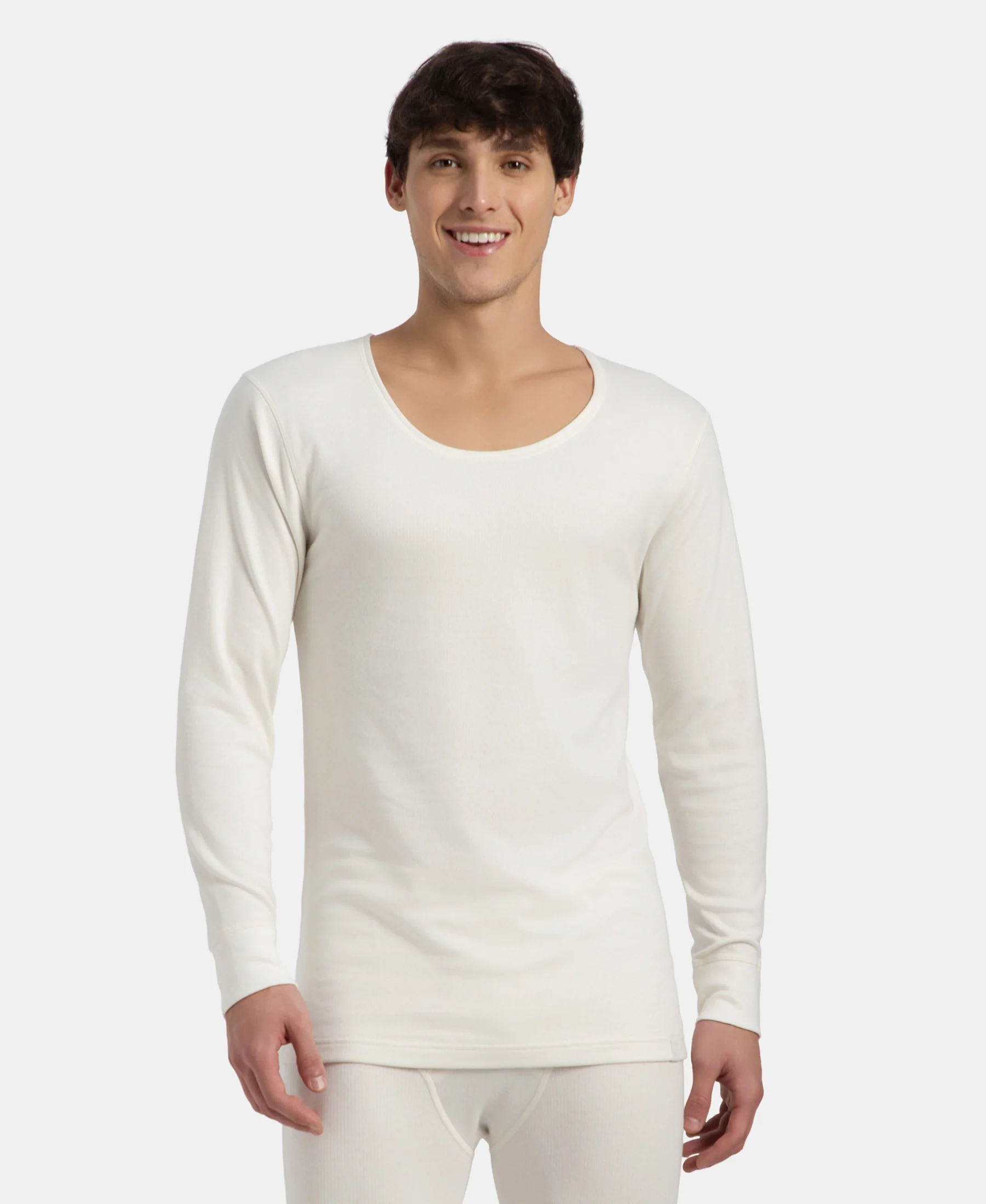 Super Warm Super Combed Cotton Rich Brushed Fabric Full Sleeved Thermal Undershirt with StayWarm Technology - Off White
