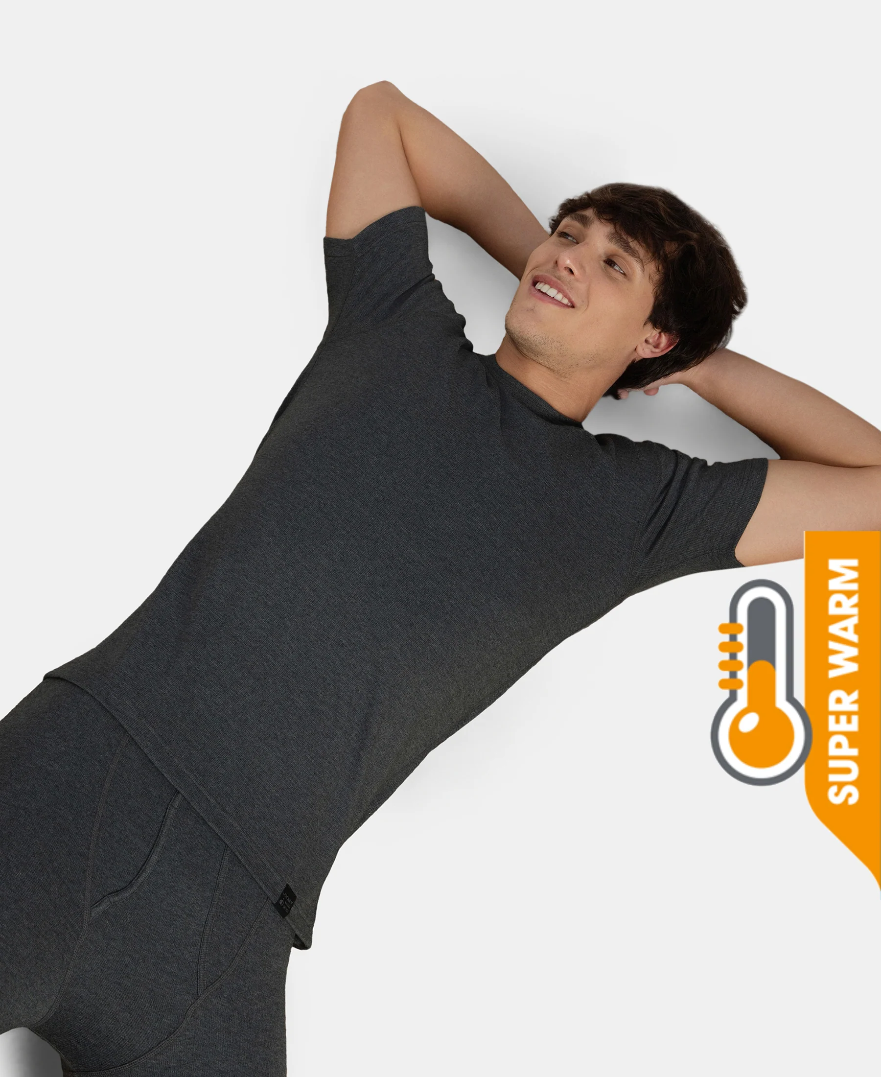 Super Warm Super Combed Cotton Rich Brushed Fabric Half Sleeved Thermal Undershirt with StayWarm Technology - Charcoal Melange - Image 5