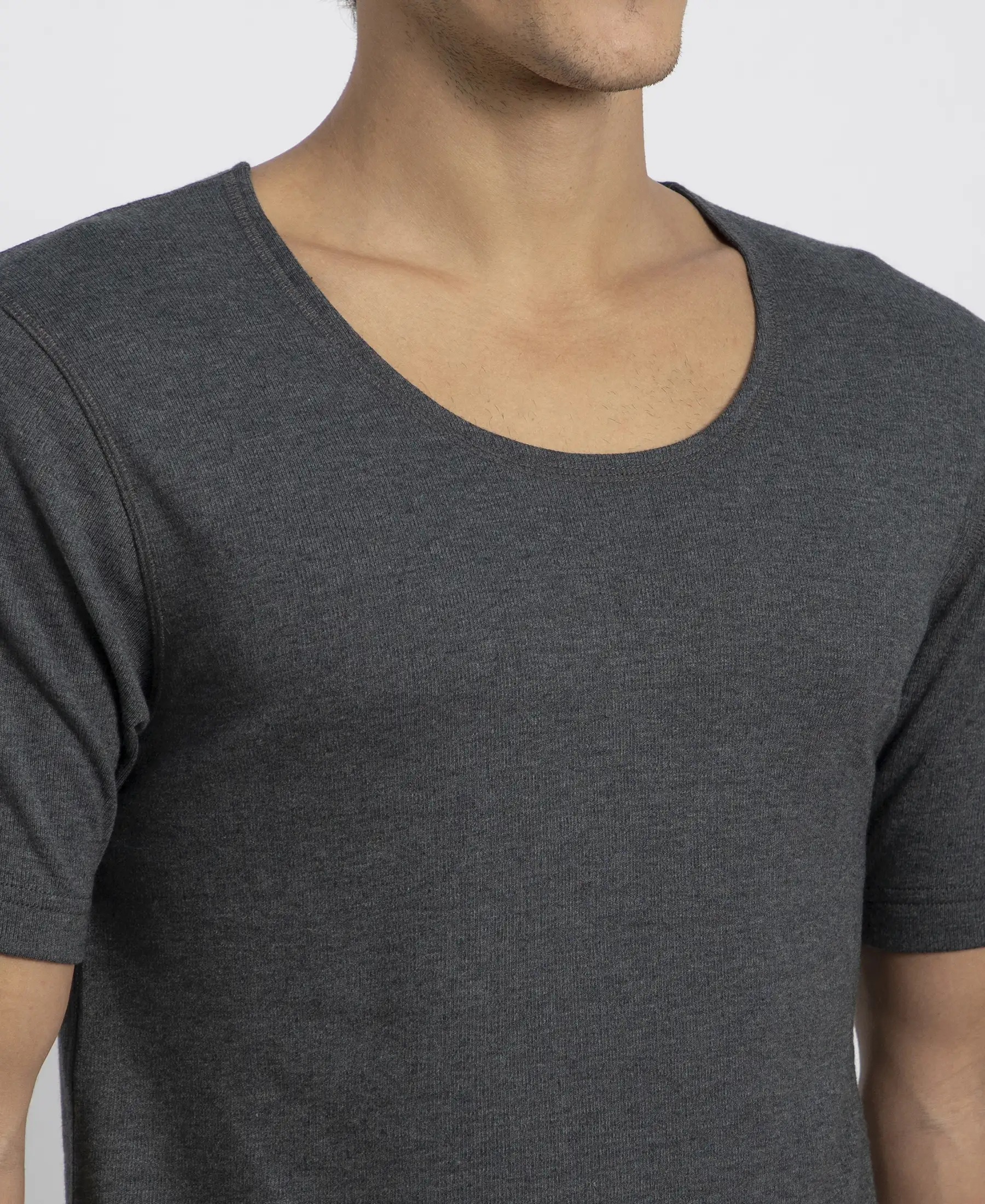 Super Warm Super Combed Cotton Rich Brushed Fabric Half Sleeved Thermal Undershirt with StayWarm Technology - Charcoal Melange - Image 7