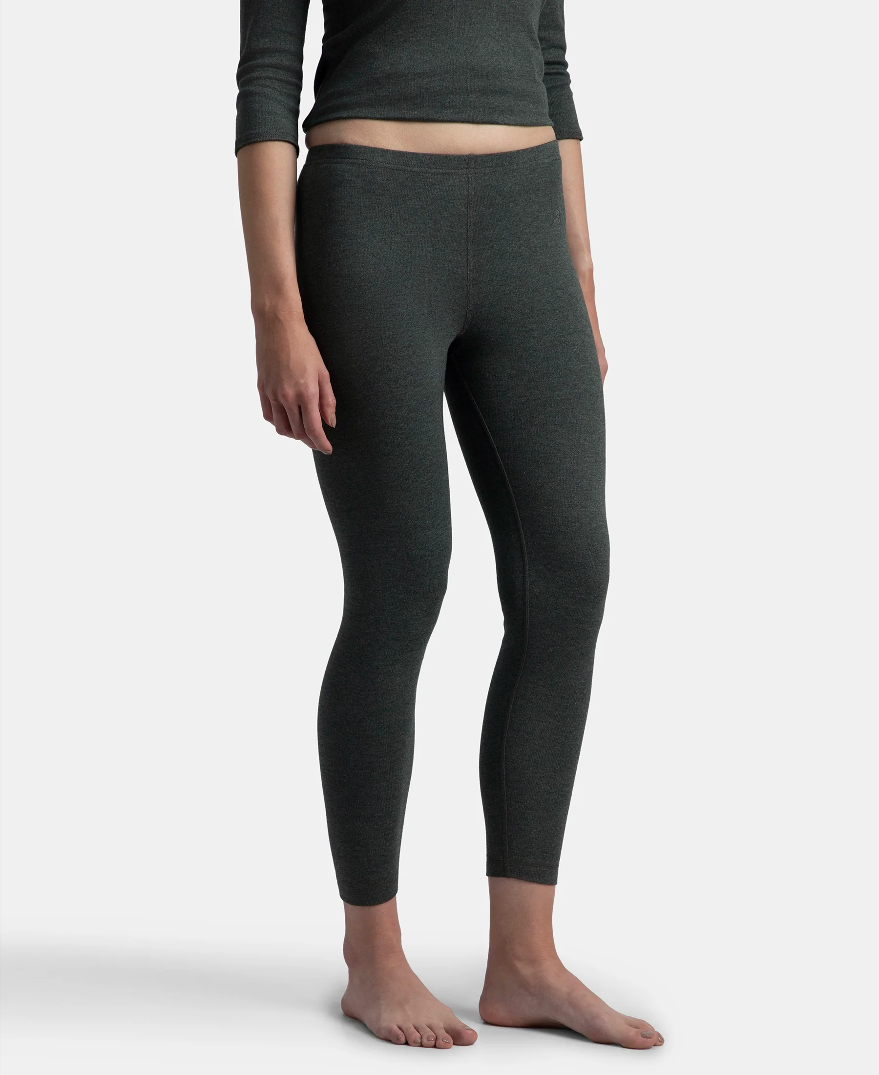 Super Warm Super Combed Cotton Rich Brushed Fabric Thermal Leggings with StayWarm Technology - Charcoal Melange - Image 2