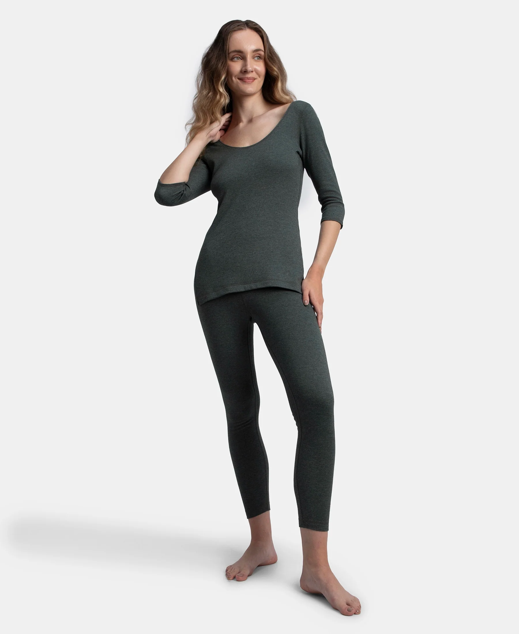 Super Warm Super Combed Cotton Rich Brushed Fabric Thermal Leggings with StayWarm Technology - Charcoal Melange - Image 6
