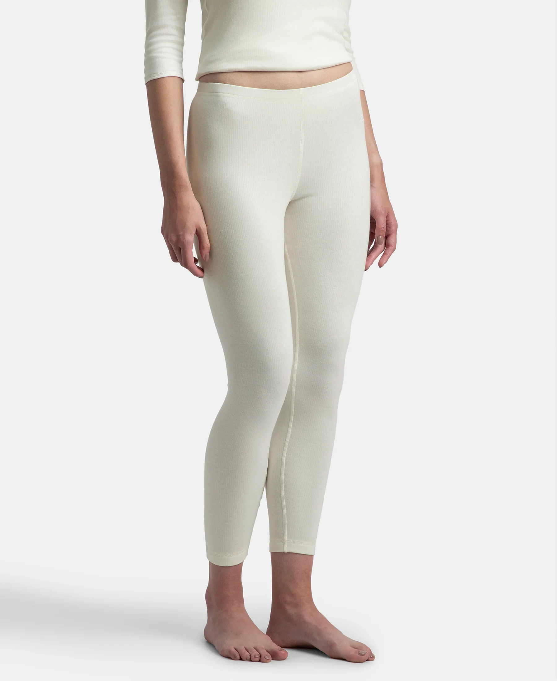 Super Warm Super Combed Cotton Rich Brushed Fabric Thermal Leggings with StayWarm Technology - Off White - Image 2