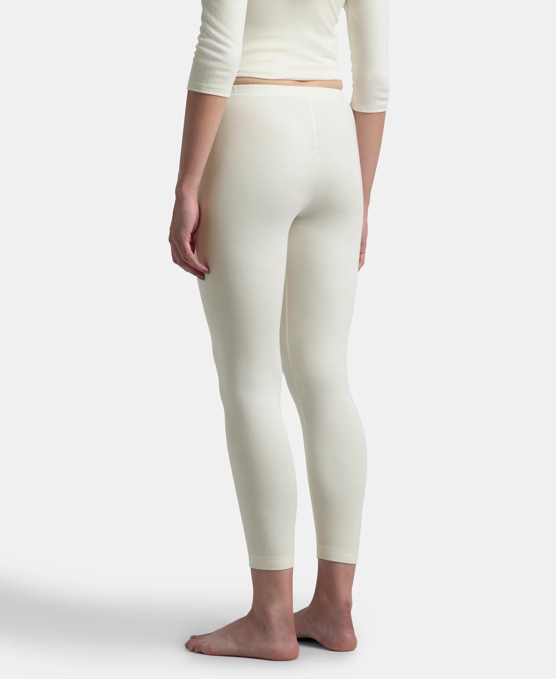Super Warm Super Combed Cotton Rich Brushed Fabric Thermal Leggings with StayWarm Technology - Off White - Image 3