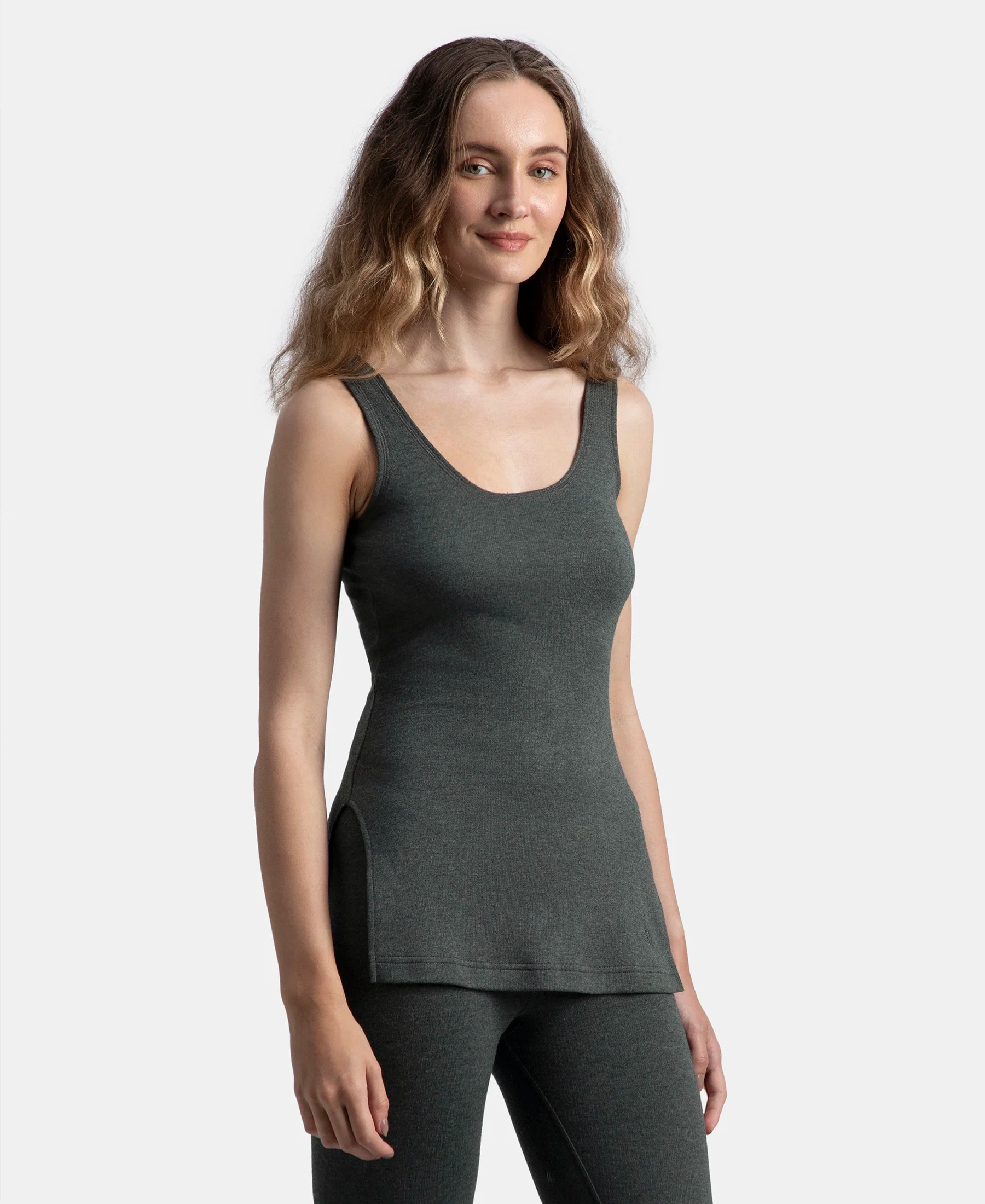 Super Warm Super Combed Cotton Rich Brushed Fabric Thermal Tank Top with StayWarm Technology - Charcoal Melange - Image 2