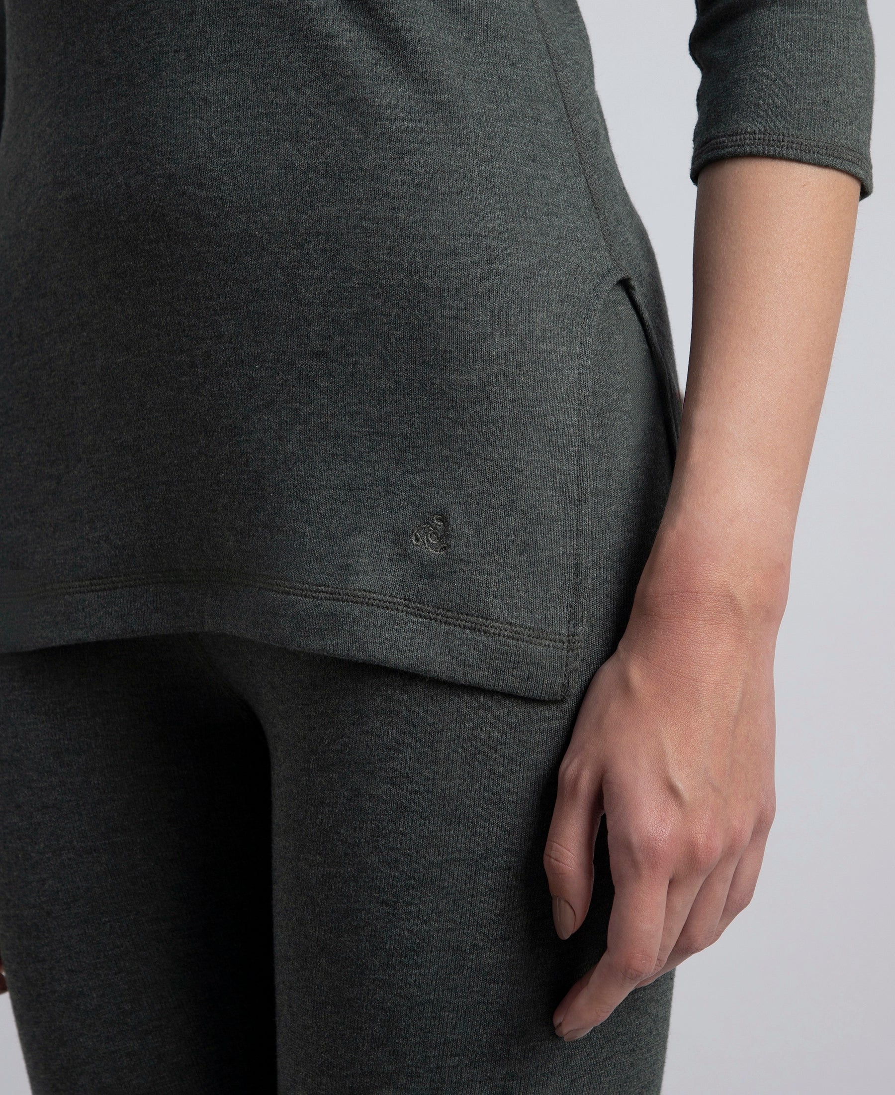 Super Warm Super Combed Cotton Rich Brushed Three Quarter Sleeve Thermal Top with StayWarm Technology - Charcoal Melange - Image 9