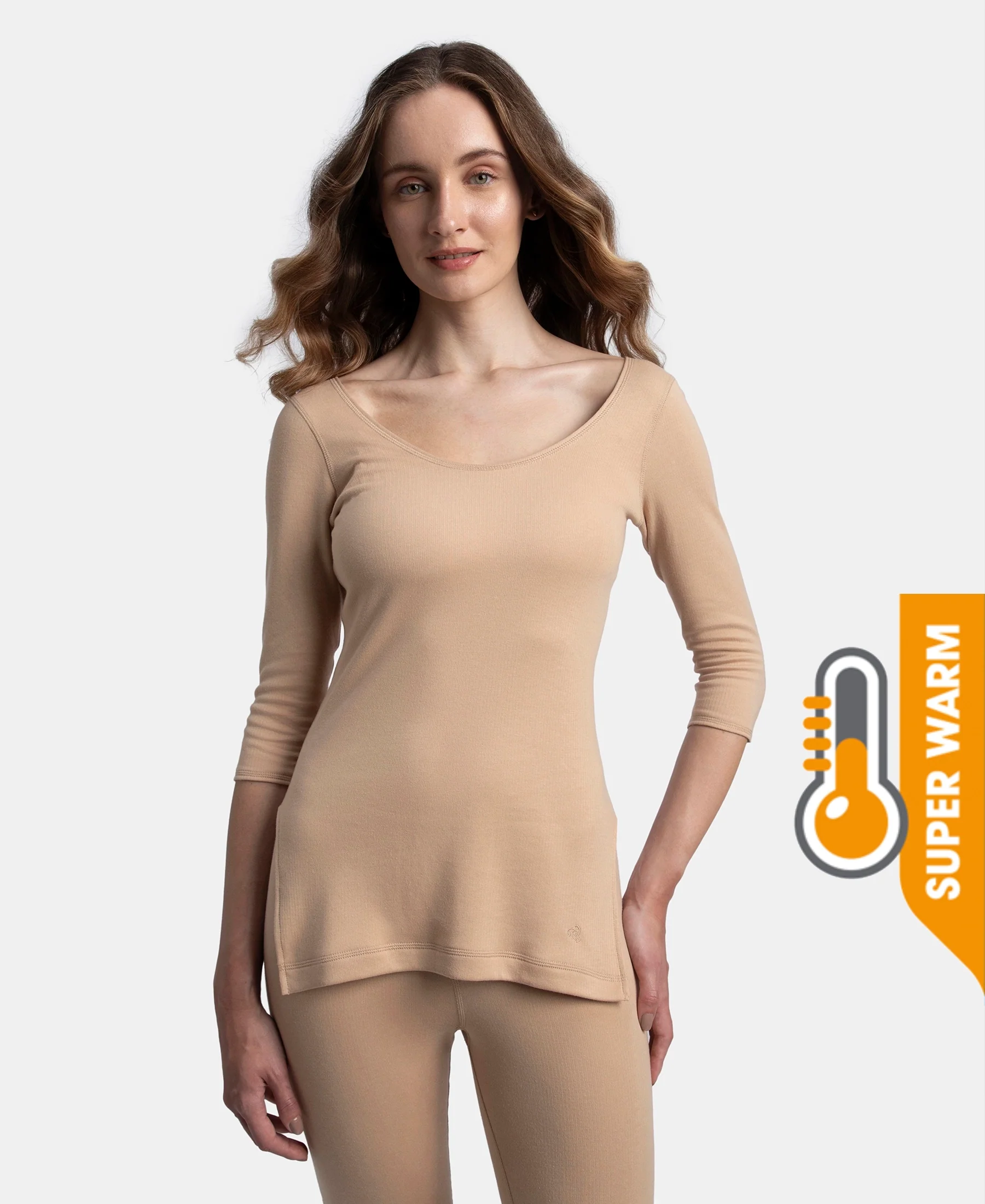 Super Warm Super Combed Cotton Rich Brushed Three Quarter Sleeve Thermal Top with StayWarm Technology - Skin - Image 5