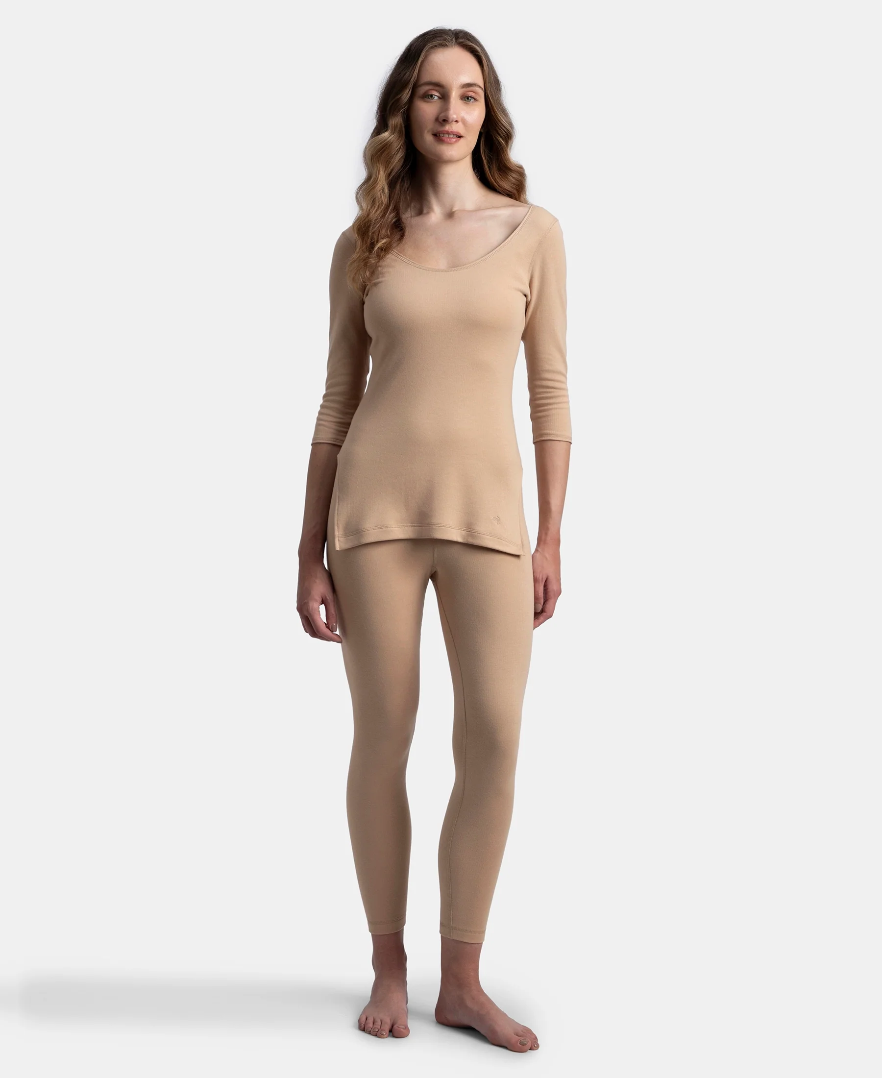 Super Warm Super Combed Cotton Rich Brushed Three Quarter Sleeve Thermal Top with StayWarm Technology - Skin - Image 6