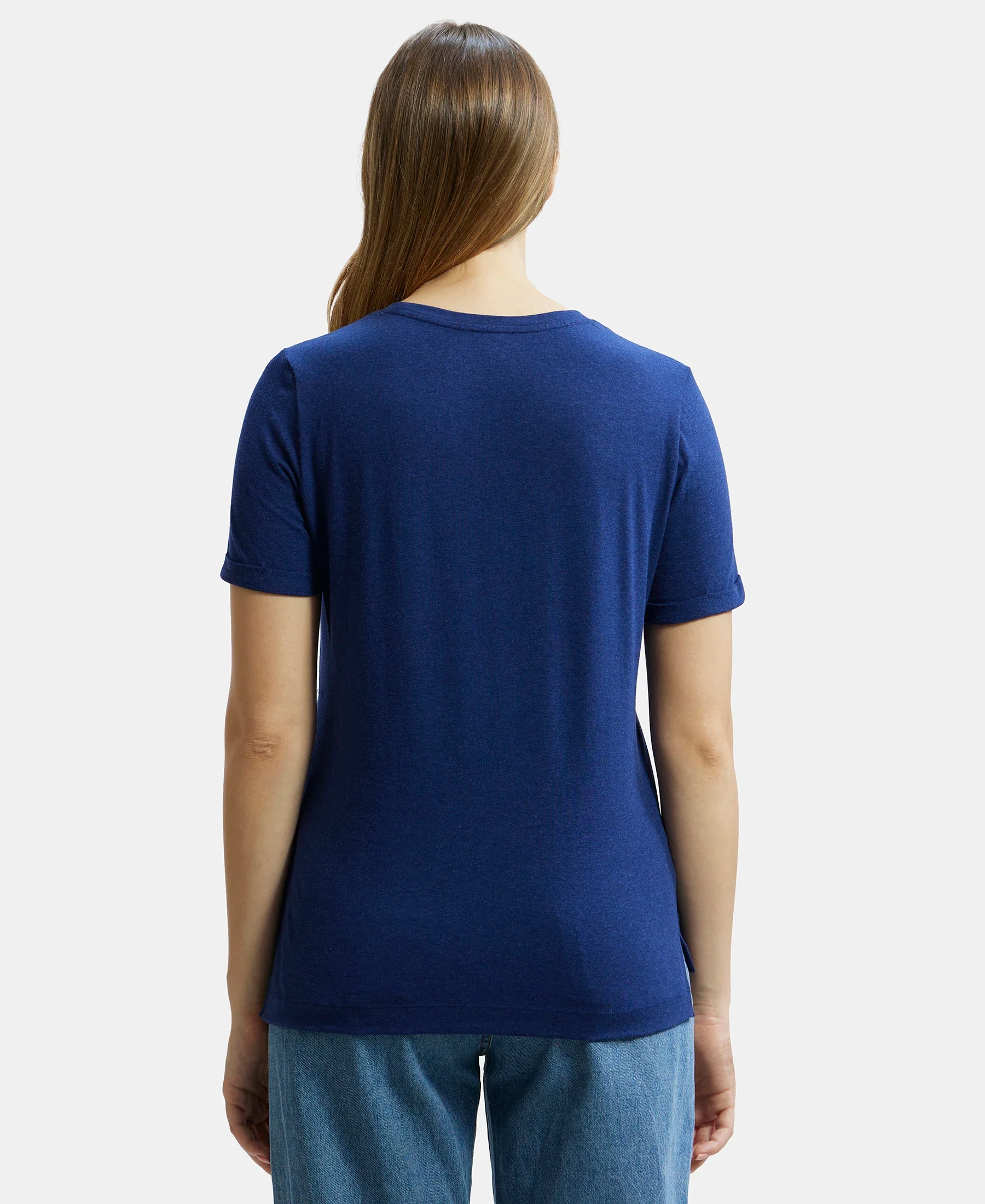 Super Combed Cotton Rich Elastane Stretch Relaxed Fit Graphic Printed Round Neck Half Sleeve T-Shirt - Imperial Blue Melange - Image 3