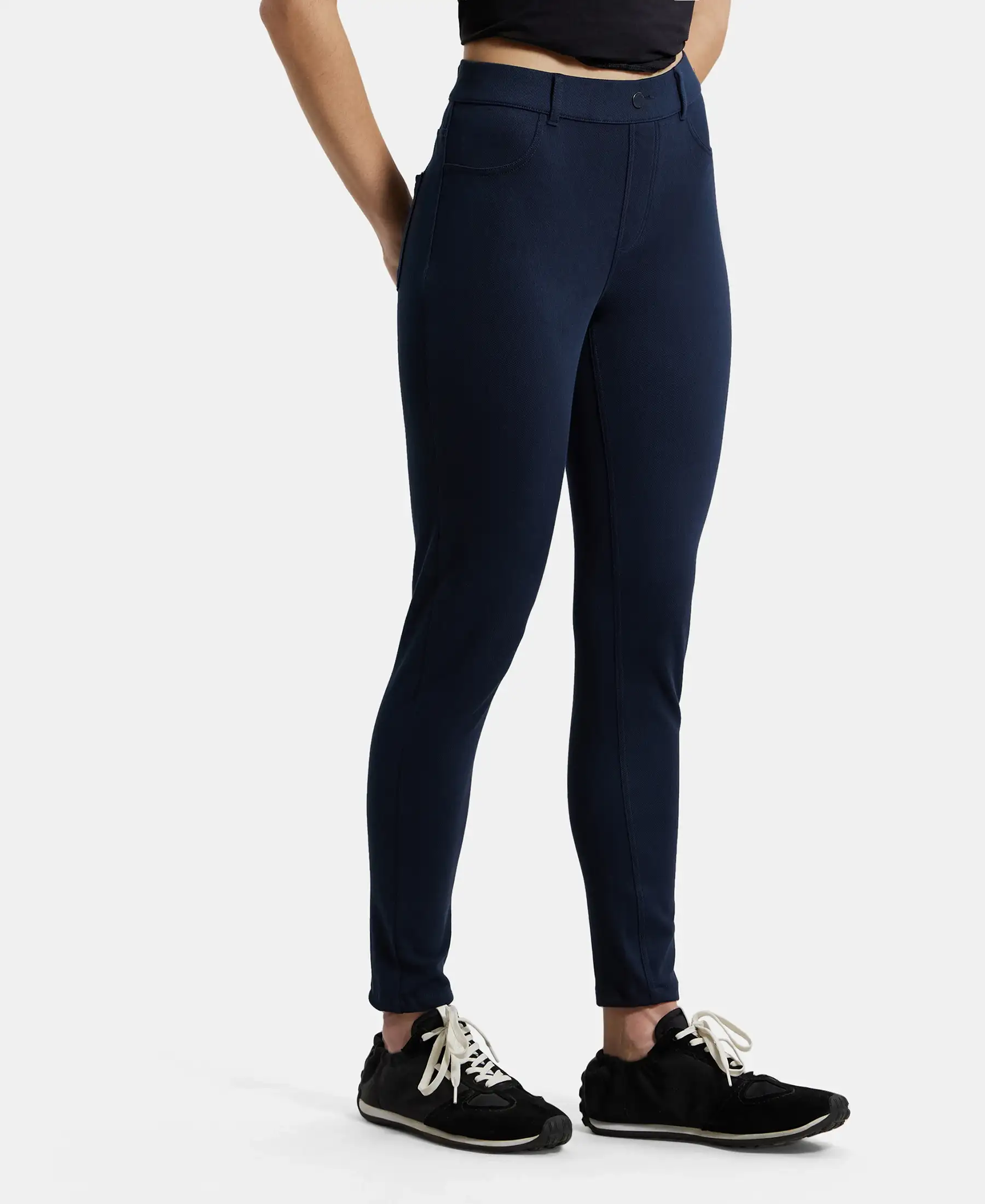 Super Combed Cotton Rich Elastane Stretch Slim Fit Jeggings With Pockets - Navy Blazer - Image 2