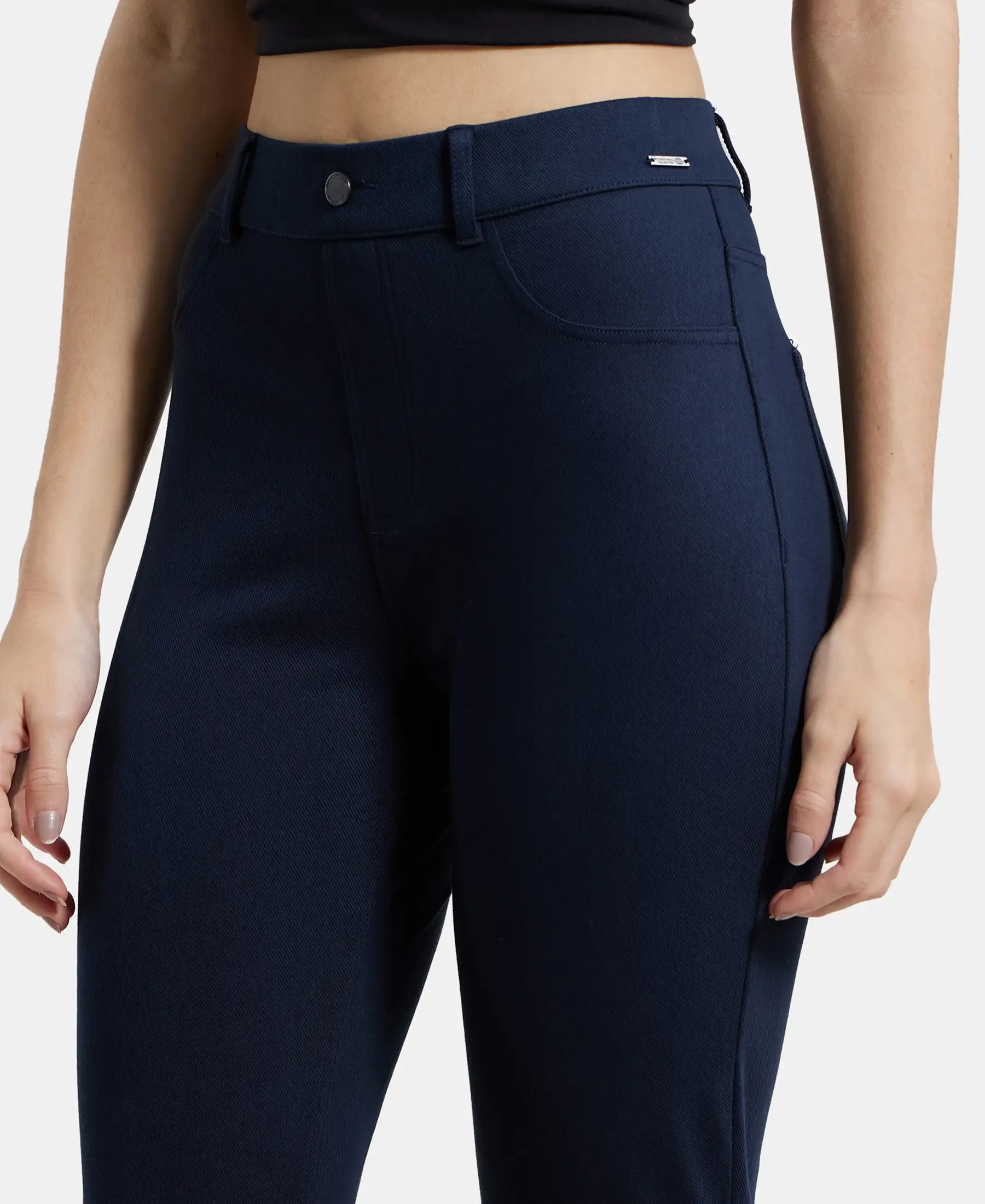 Super Combed Cotton Rich Elastane Stretch Slim Fit Jeggings With Pockets - Navy Blazer - Image 6