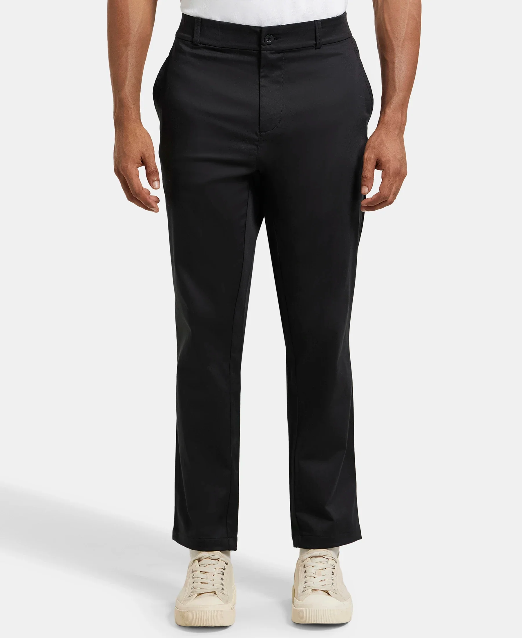 Super Combed Cotton Rich Elastane Stretch Woven Fabric Slim Fit All Day Pants - Black