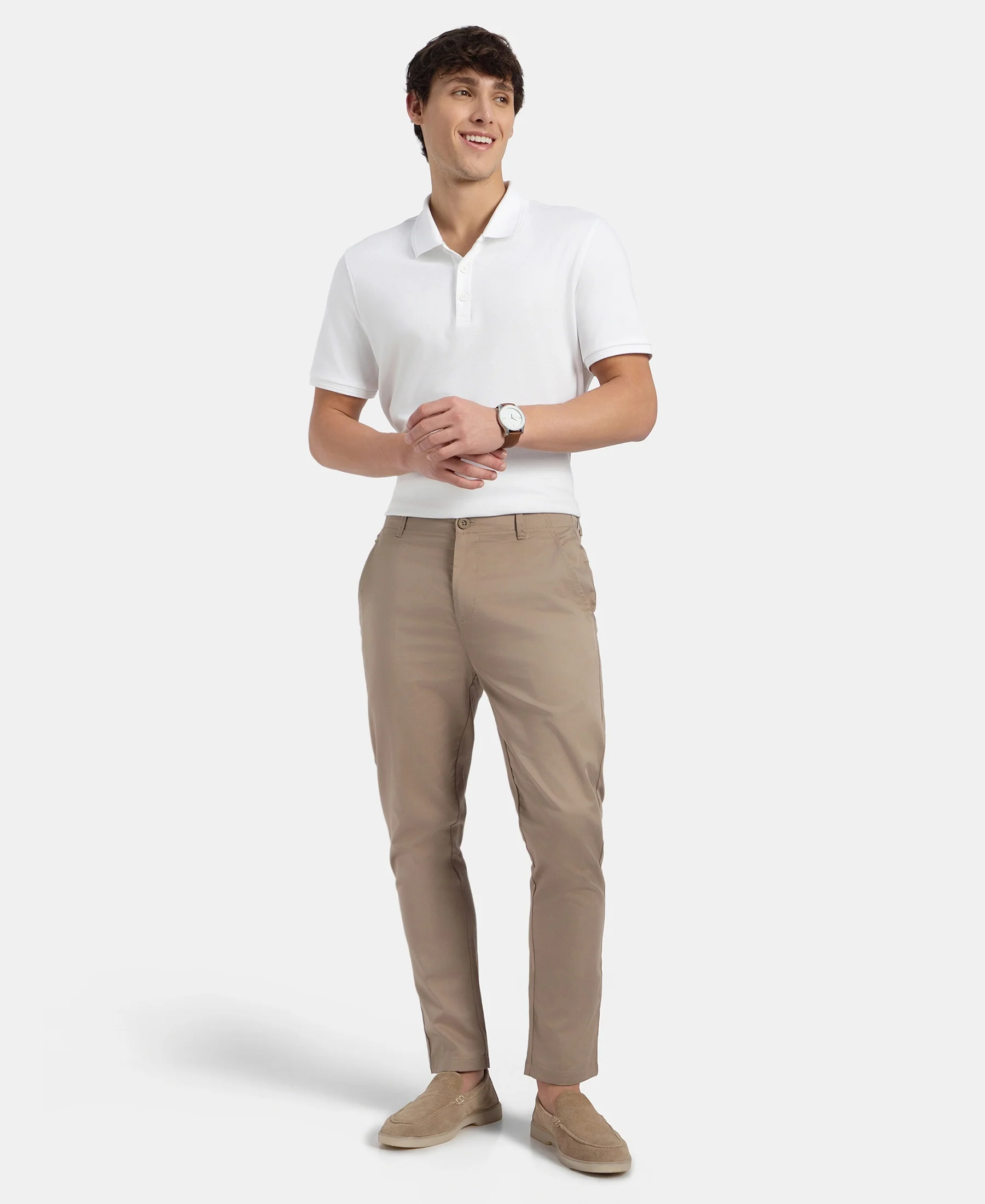 Super Combed Cotton Rich Elastane Stretch Woven Fabric Slim Fit All Day Pants - Desert Taupe - Image 4
