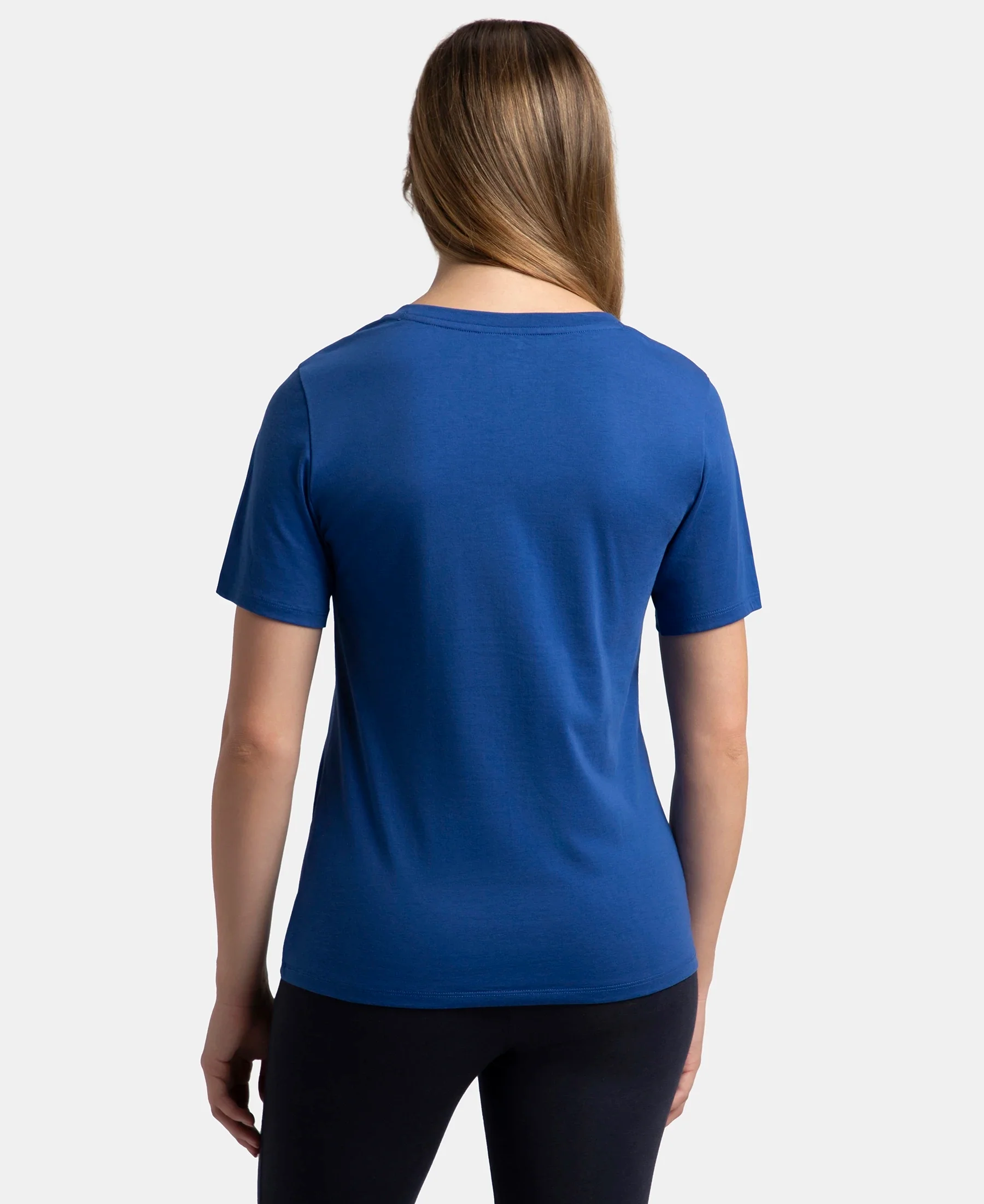 Super Combed Cotton Rich Fabric Relaxed Fit V-Neck Half Sleeve T-Shirt - Mazarine Blue - Image 3