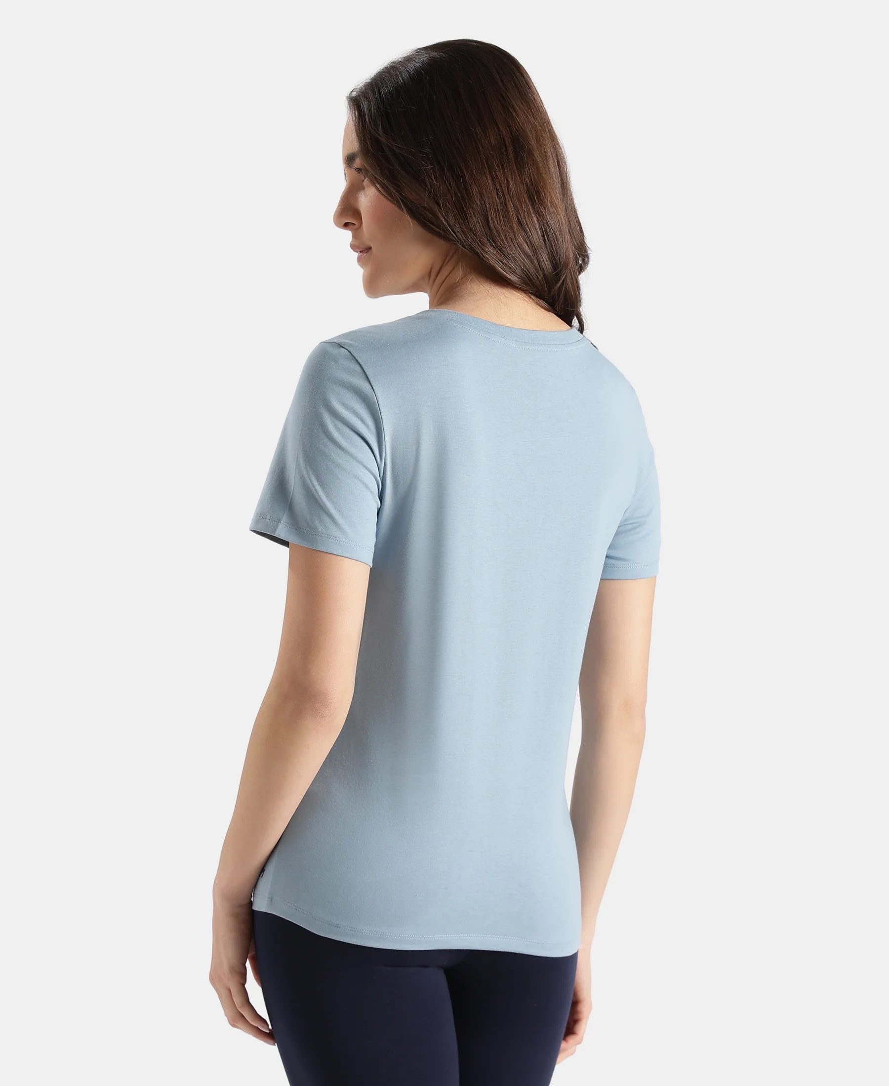Super Combed Cotton Rich Fabric Relaxed Fit V-Neck Half Sleeve T-Shirt - Mountain Spring - Image 3