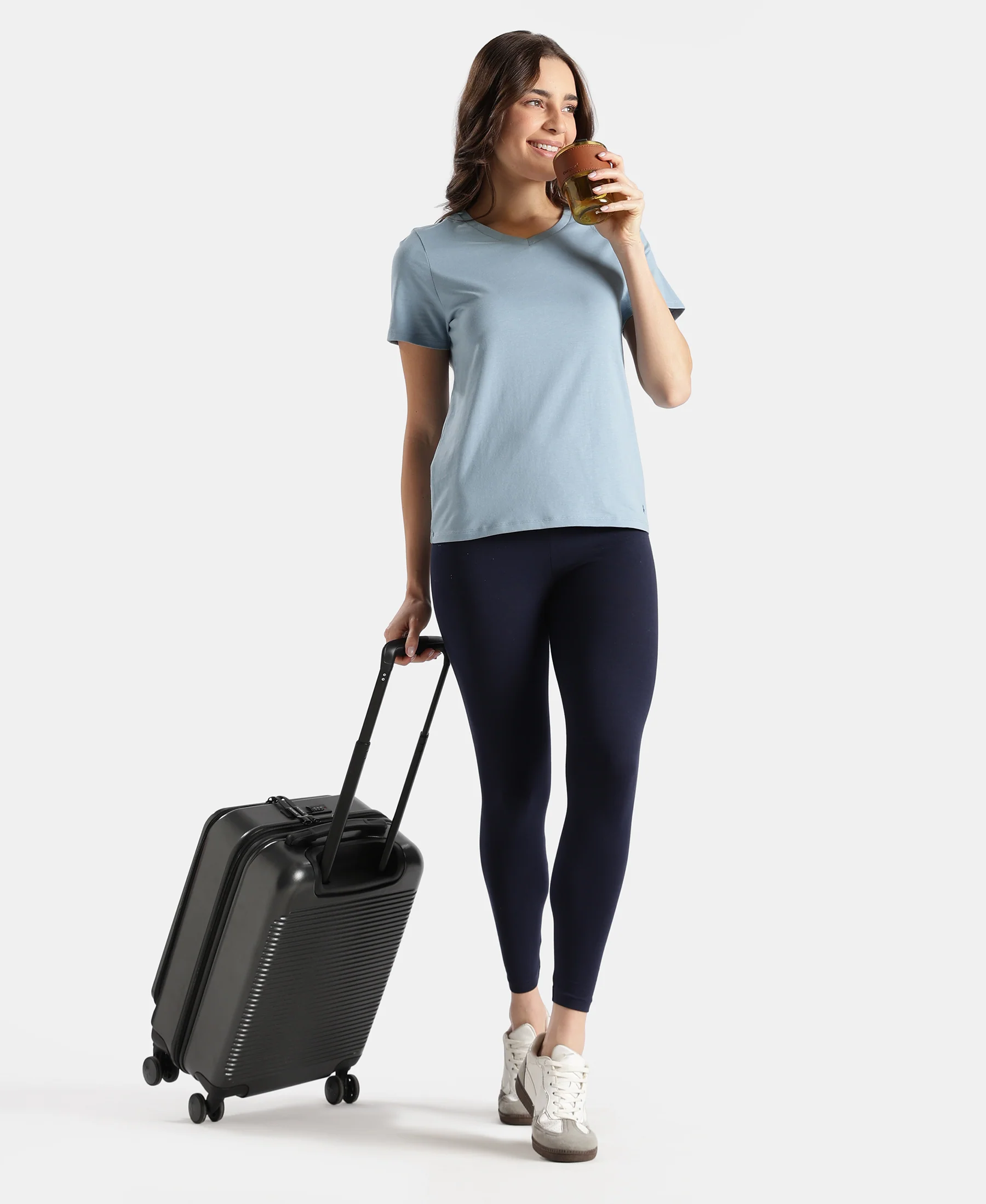 Super Combed Cotton Rich Fabric Relaxed Fit V-Neck Half Sleeve T-Shirt - Mountain Spring - Image 4