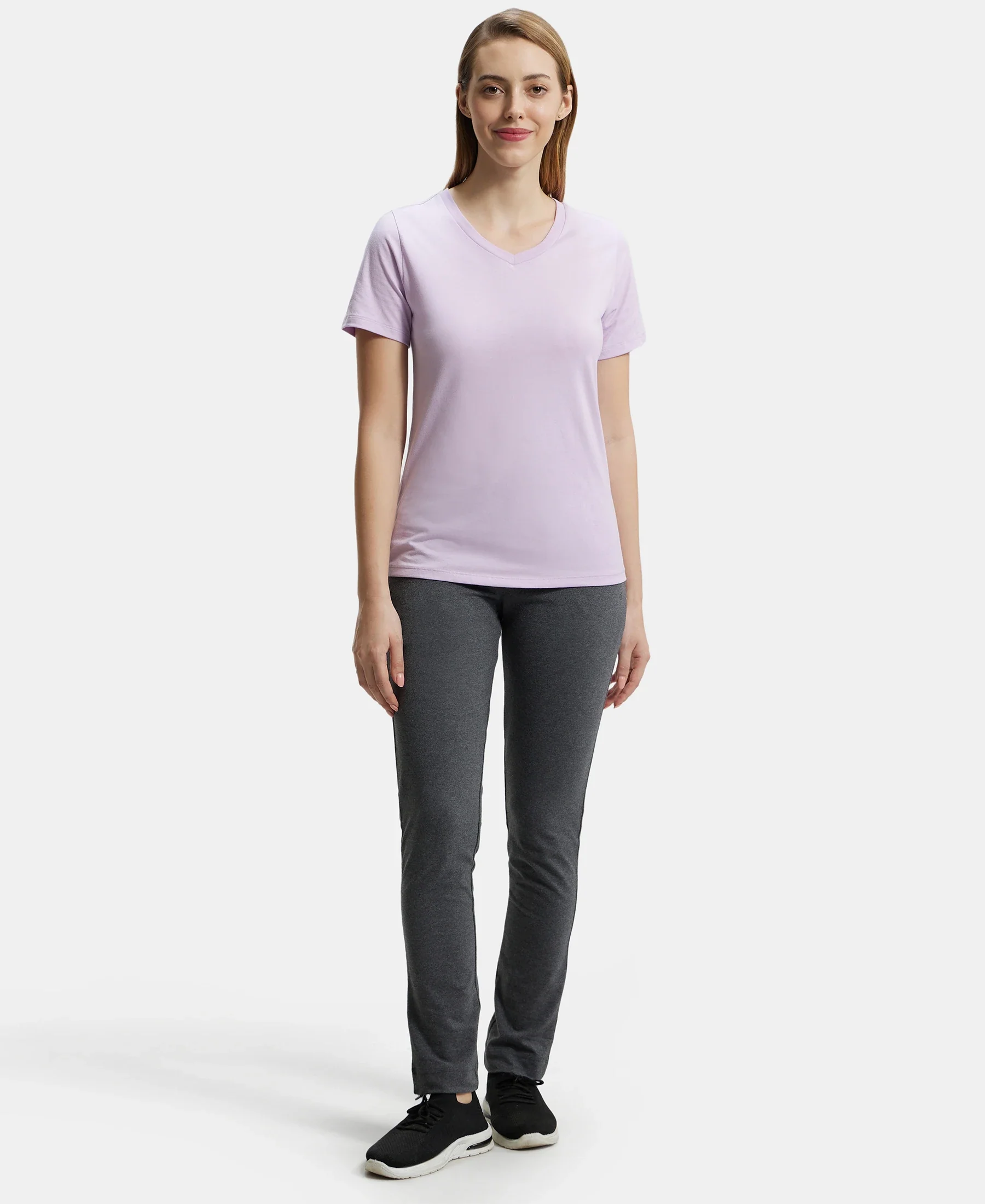 Super Combed Cotton Rich Fabric Relaxed Fit V-Neck Half Sleeve T-Shirt - Orchid Bloom - Image 4