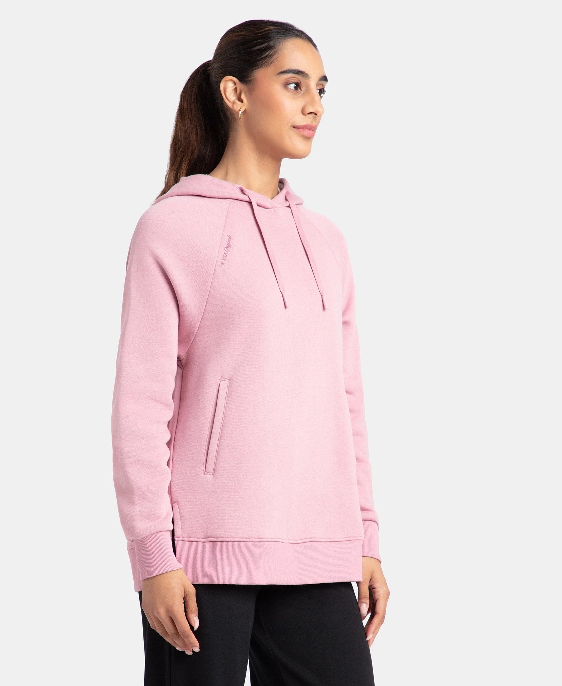 Super Combed Cotton Rich Fleece Fabric Raglan Sleeve Hoodie Sweatshirt - Lilas - Image 2