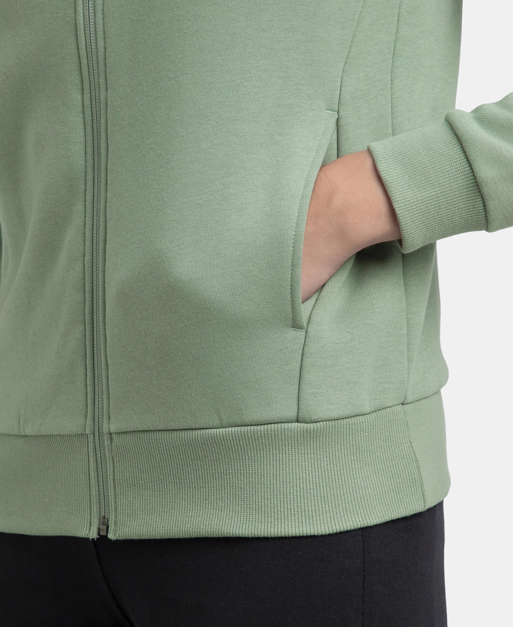Super Combed Cotton Rich Fleece Fabric Full Zip High Neck Jacket with Front Pockets - Iceberg Green - Image 9