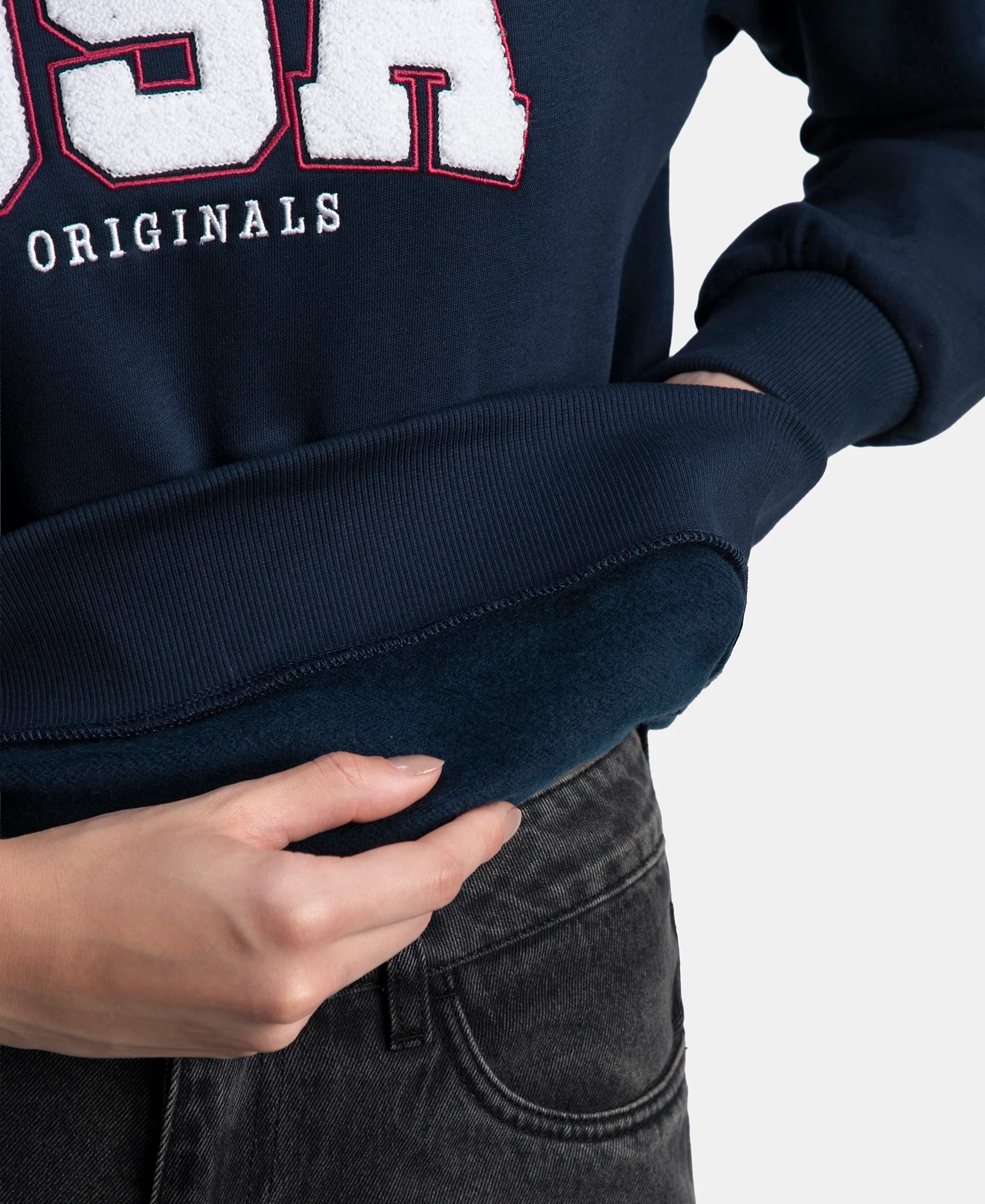 Super Combed Cotton Rich Fleece Fabric Oversized Printed Sweatshirt with StayWarm Tech - Navy - Image 9