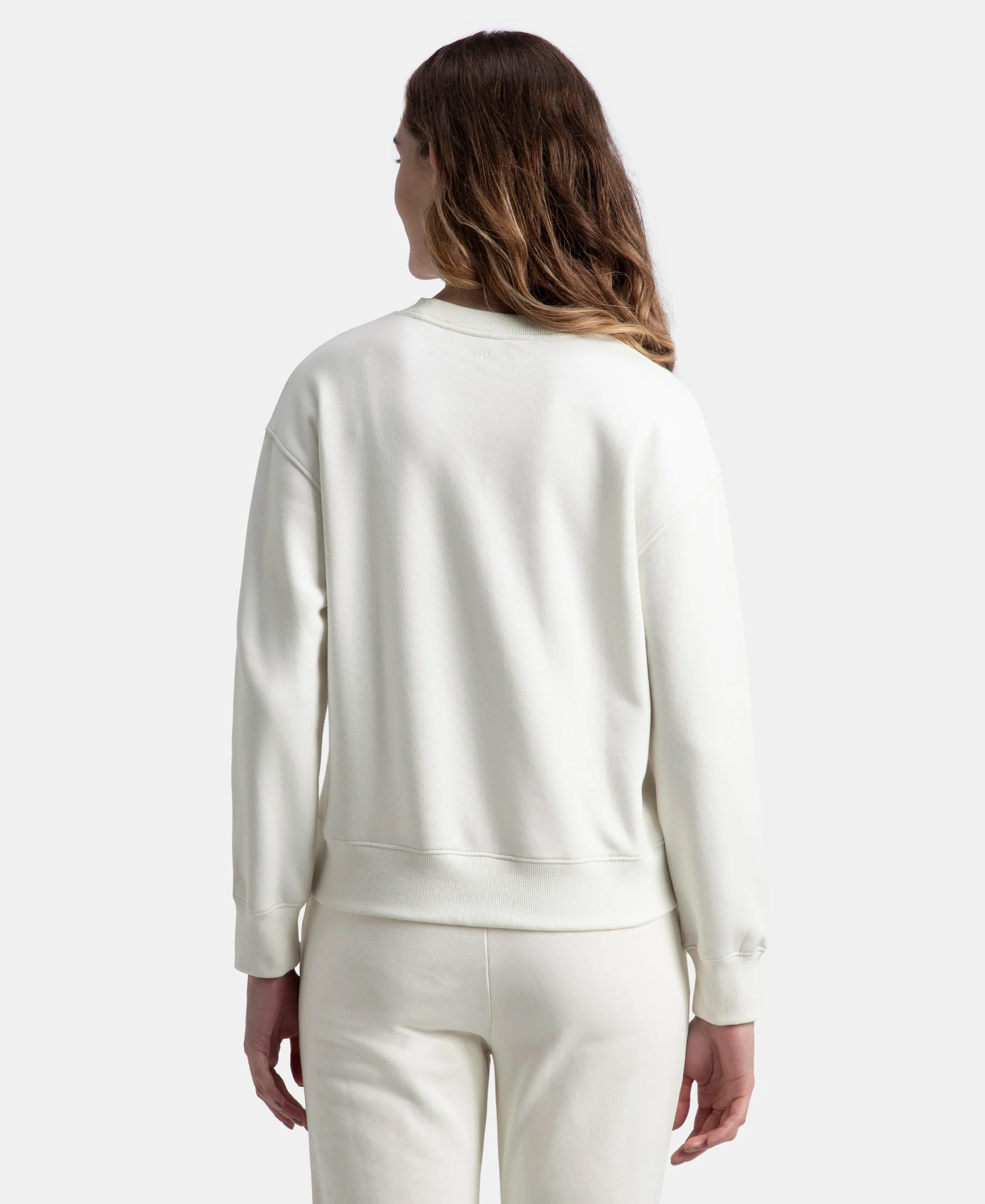 Super Combed Cotton Rich Fleece Fabric Printed Sweatshirt with Drop Shoulder Styling - Cannoli Cream - Image 3