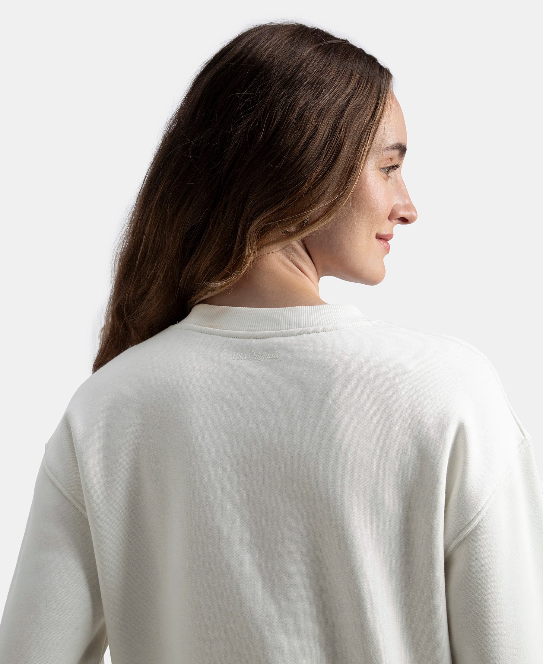 Super Combed Cotton Rich Fleece Fabric Printed Sweatshirt with Drop Shoulder Styling - Cannoli Cream - Image 8