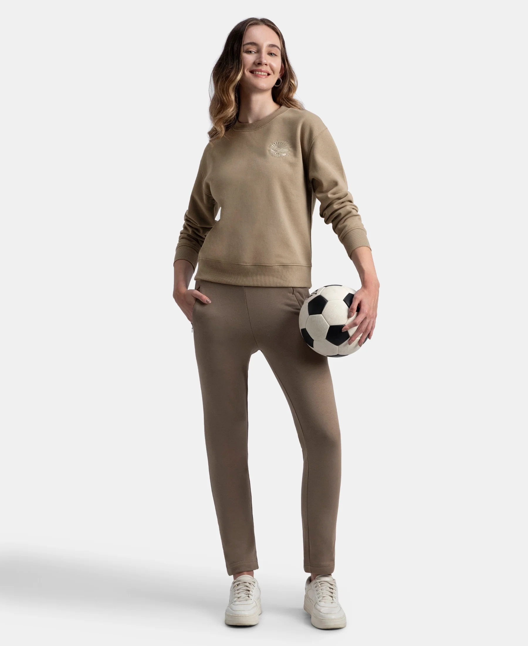 Super Combed Cotton Rich Fleece Fabric Printed Sweatshirt with Drop Shoulder Styling - Desert Taupe - Image 6