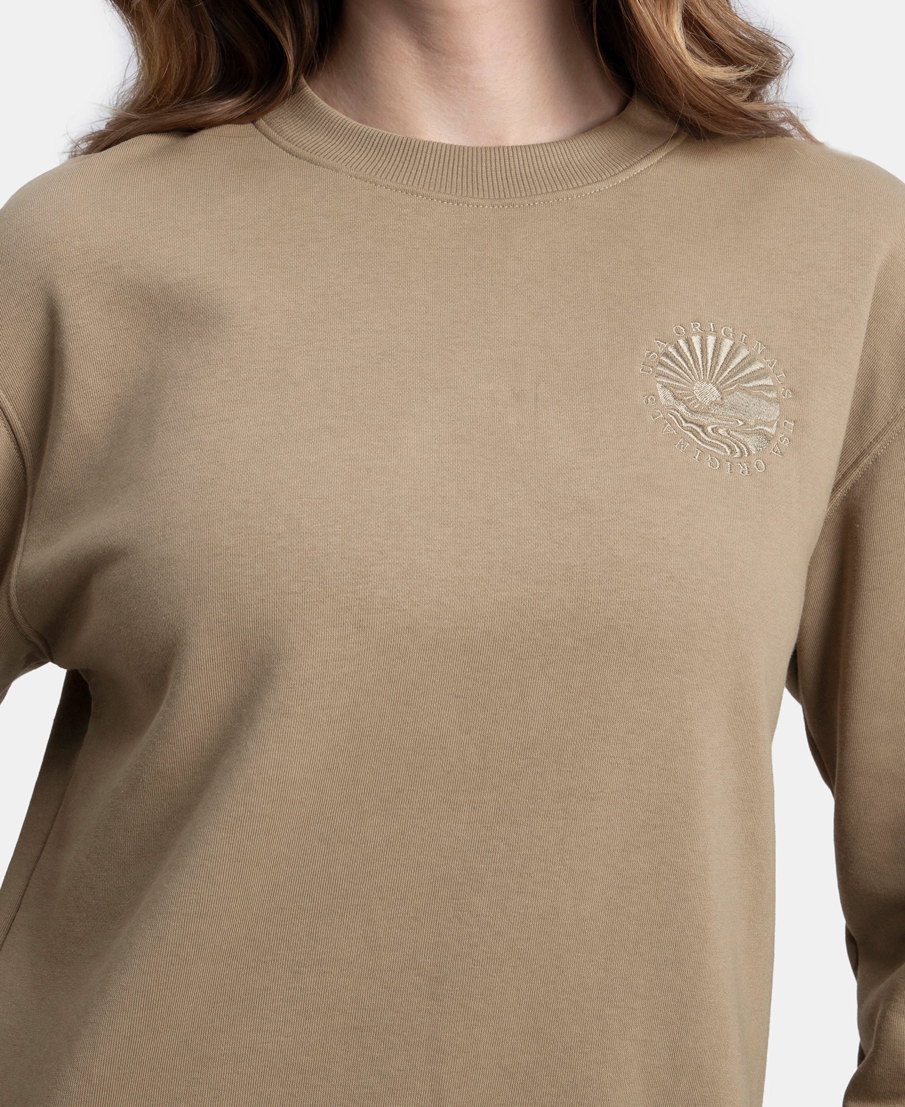 Super Combed Cotton Rich Fleece Fabric Printed Sweatshirt with Drop Shoulder Styling - Desert Taupe - Image 7