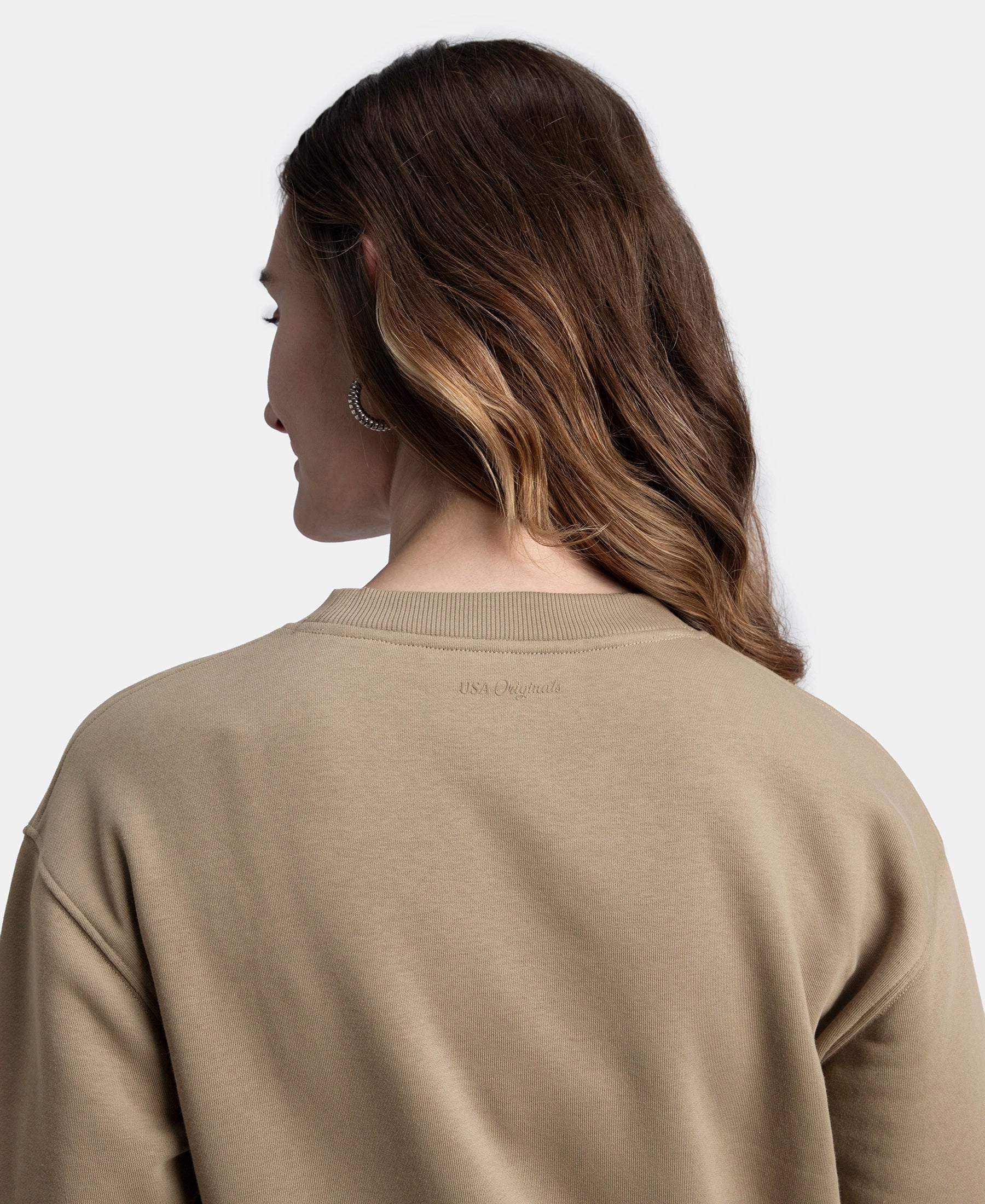 Super Combed Cotton Rich Fleece Fabric Printed Sweatshirt with Drop Shoulder Styling - Desert Taupe - Image 8