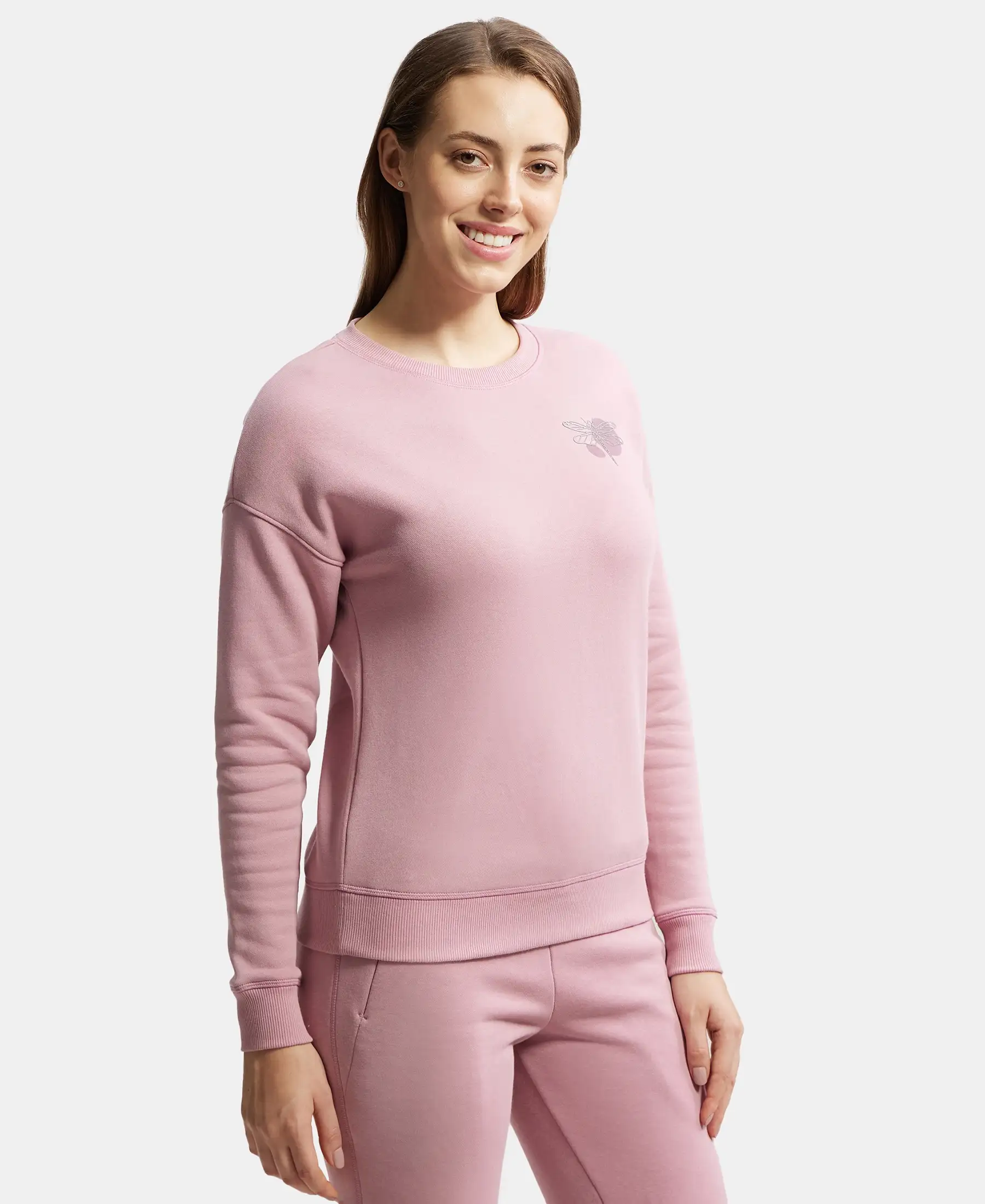 Super Combed Cotton Rich Fleece Fabric Printed Sweatshirt with Drop Shoulder Styling - Lilas - Image 2