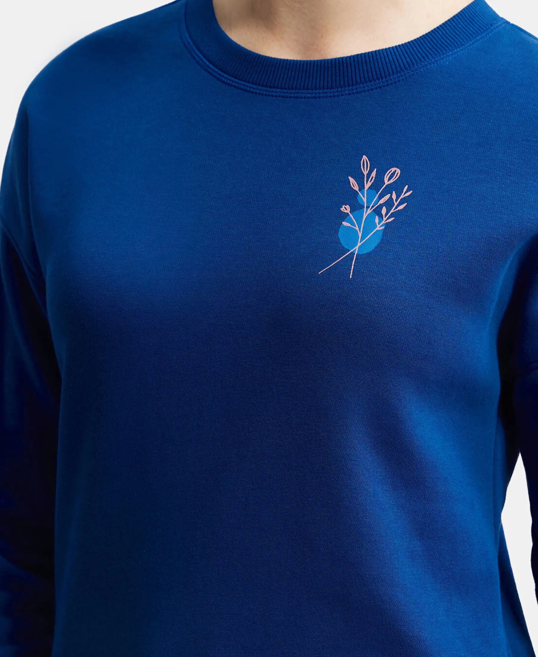 Super Combed Cotton Rich Fleece Fabric Printed Sweatshirt with Drop Shoulder Styling - Navy Peony - Image 7