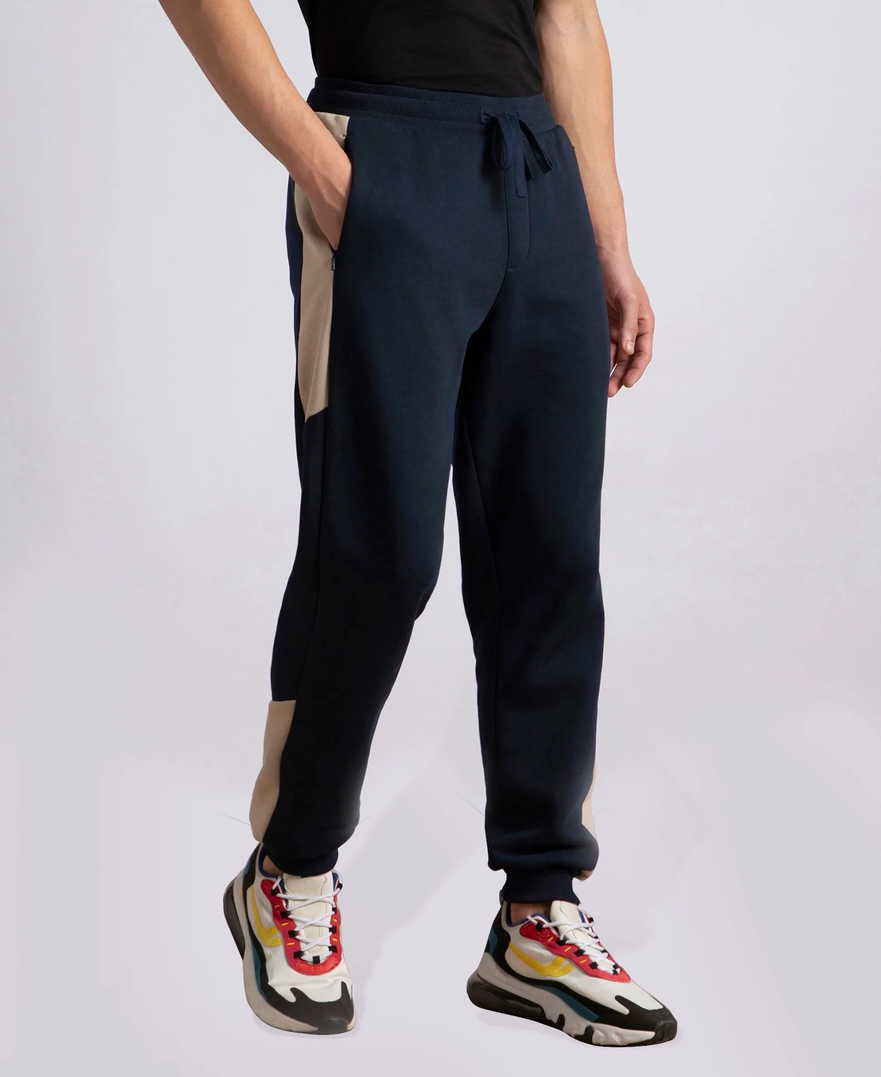 Super Combed Cotton Rich Fleece Fabric Regular Fit Jogger with Zipper Pockets - Navy - Image 2