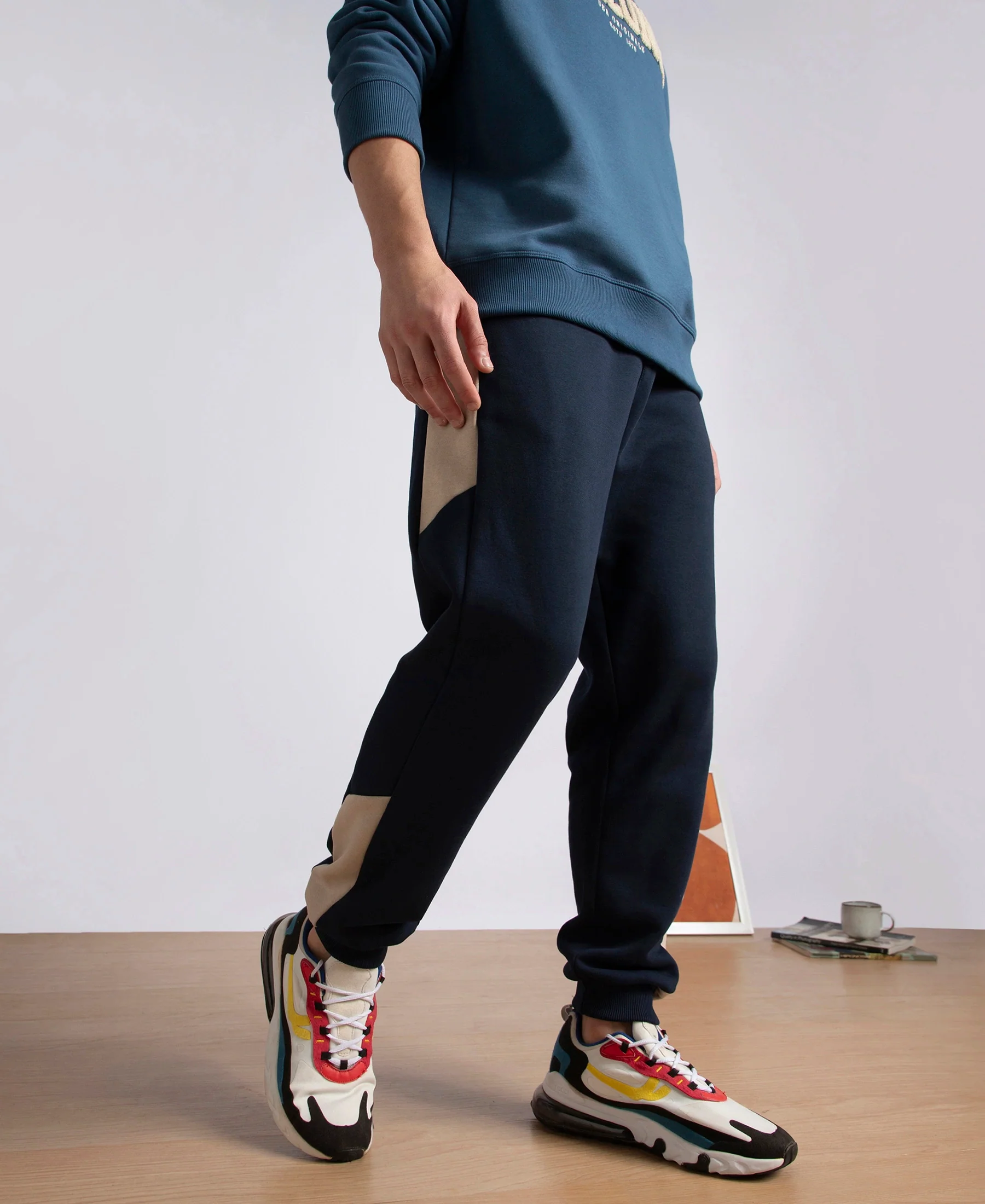 Super Combed Cotton Rich Fleece Fabric Regular Fit Jogger with Zipper Pockets - Navy - Image 5