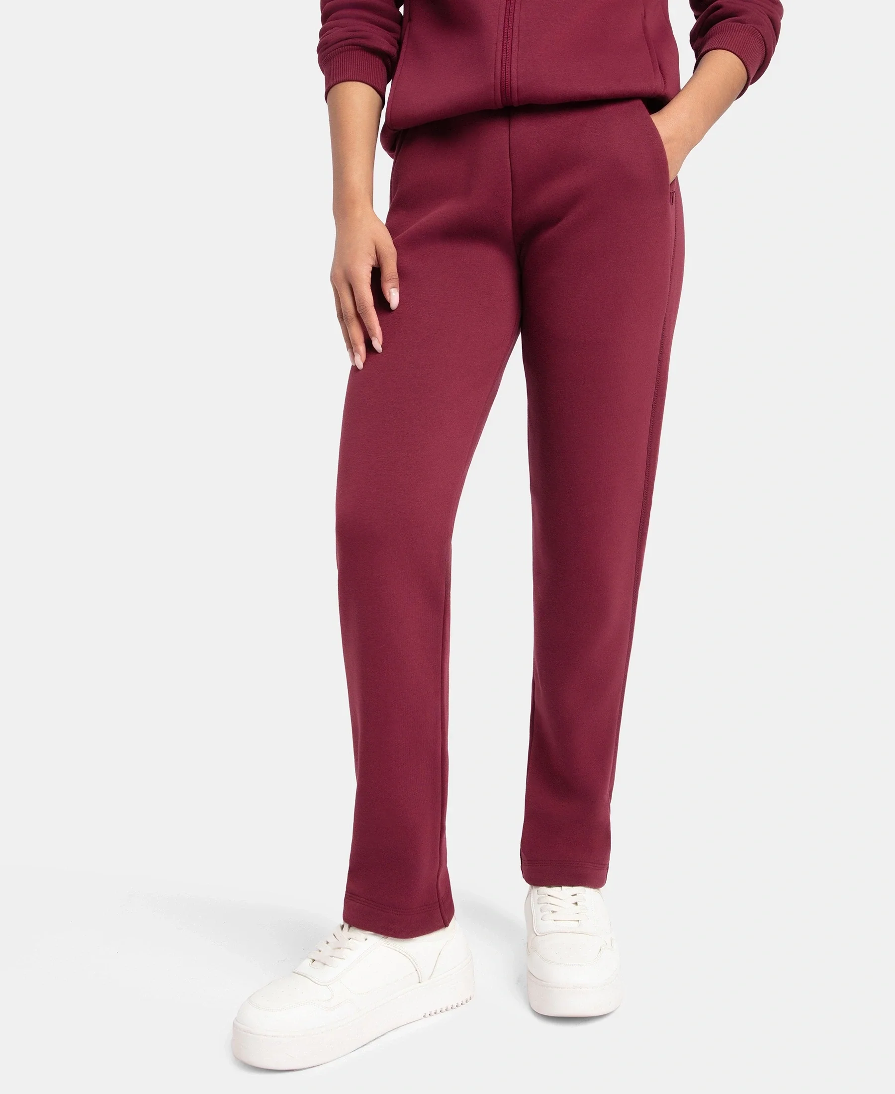 Super Combed Cotton Rich Fleece Fabric Straight Fit Trackpants with Zipper Pockets - Maroon Banner - Image 5