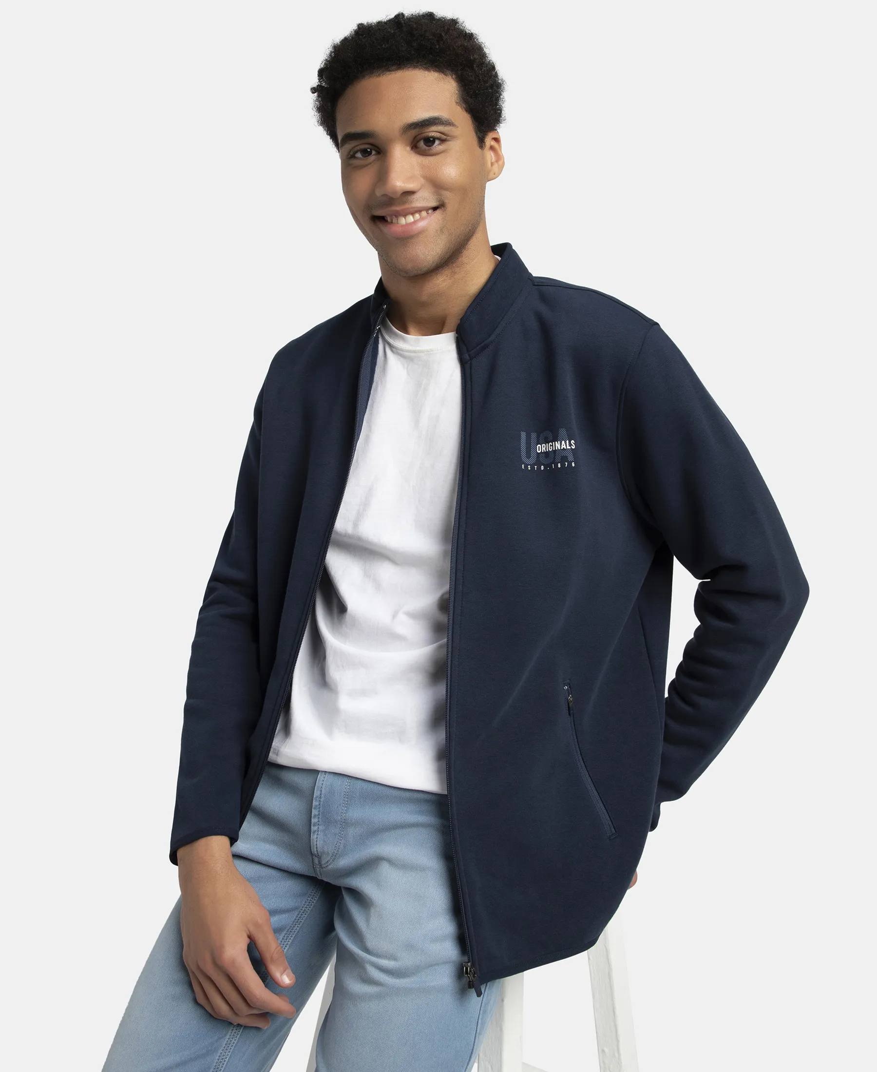 Super Combed Cotton Rich Fleece Jacket with StayWarm Technology - Navy - Image 5