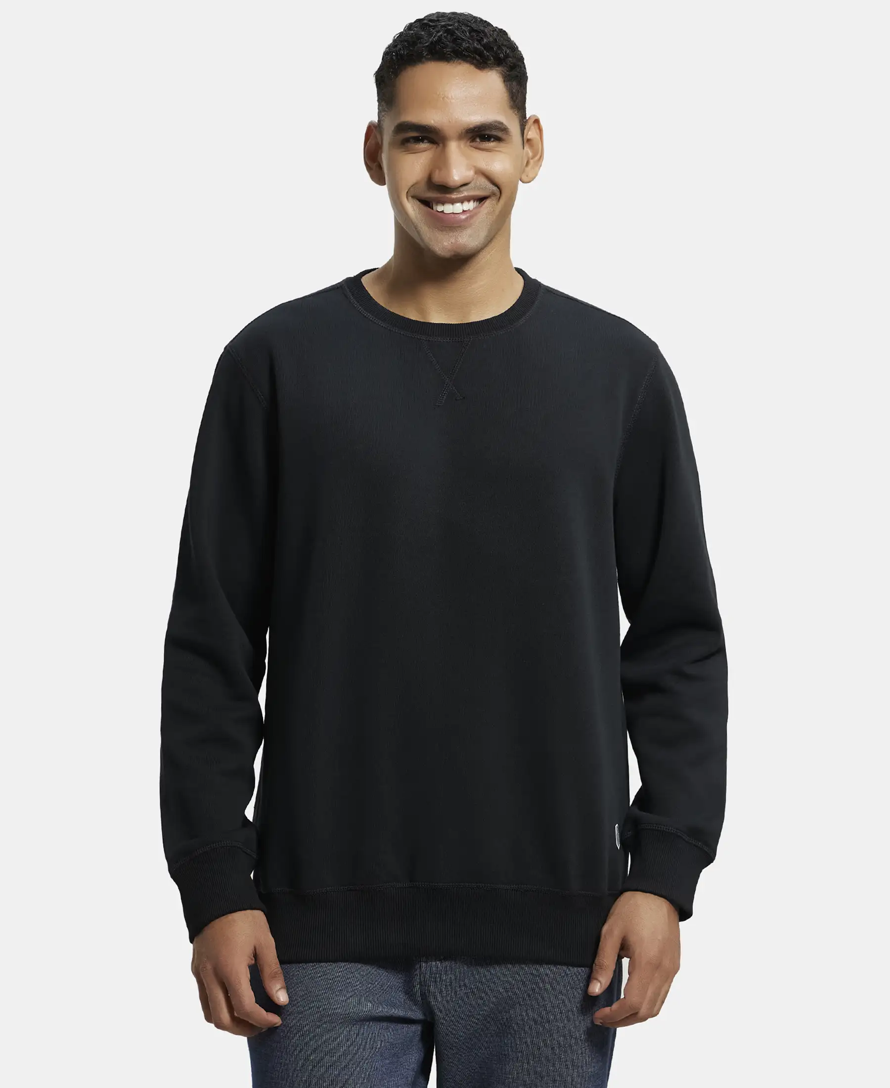 Super Combed Cotton Rich Fleece Sweatshirt with StayWarm Technology - Black