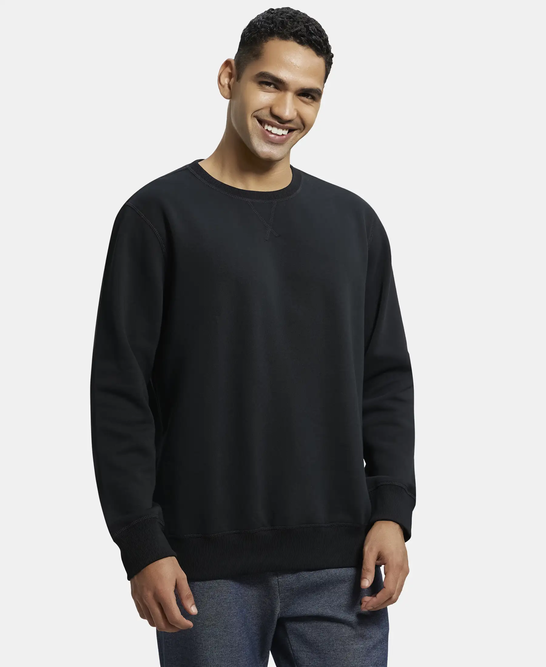 Super Combed Cotton Rich Fleece Sweatshirt with StayWarm Technology - Black - Image 2