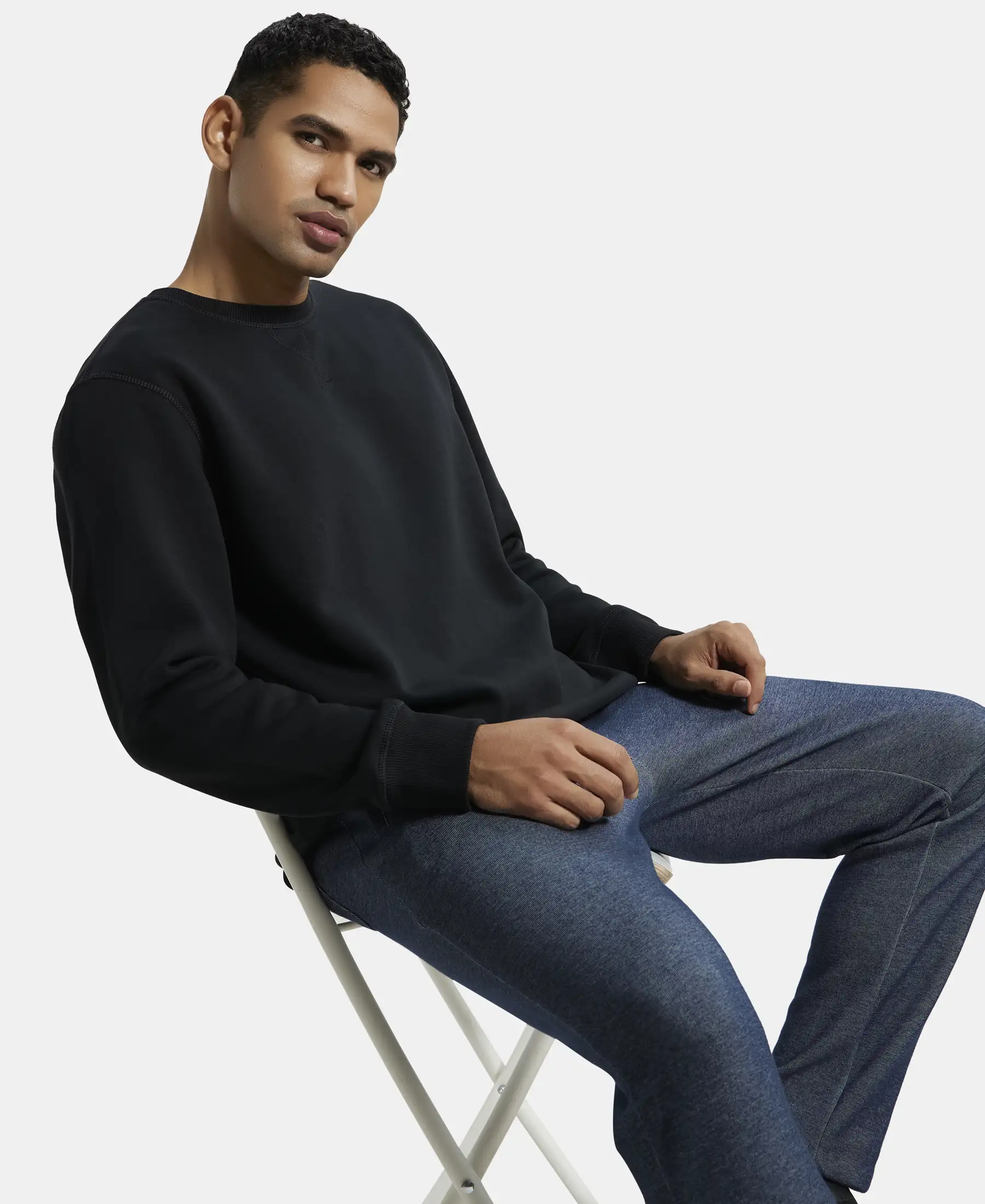 Super Combed Cotton Rich Fleece Sweatshirt with StayWarm Technology - Black - Image 5