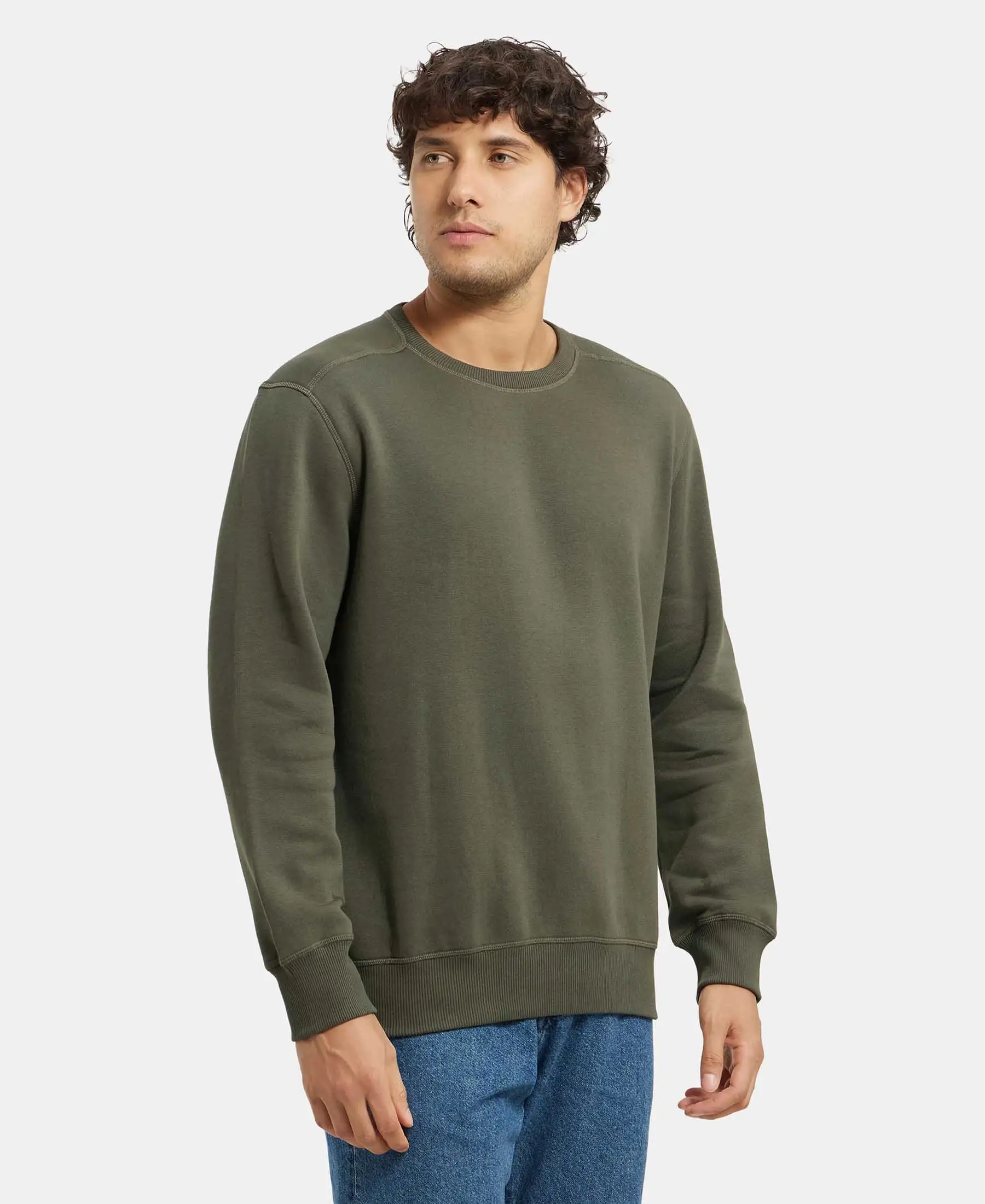 Super Combed Cotton Rich Fleece Sweatshirt with StayWarm Technology - Deep Olive - Image 2