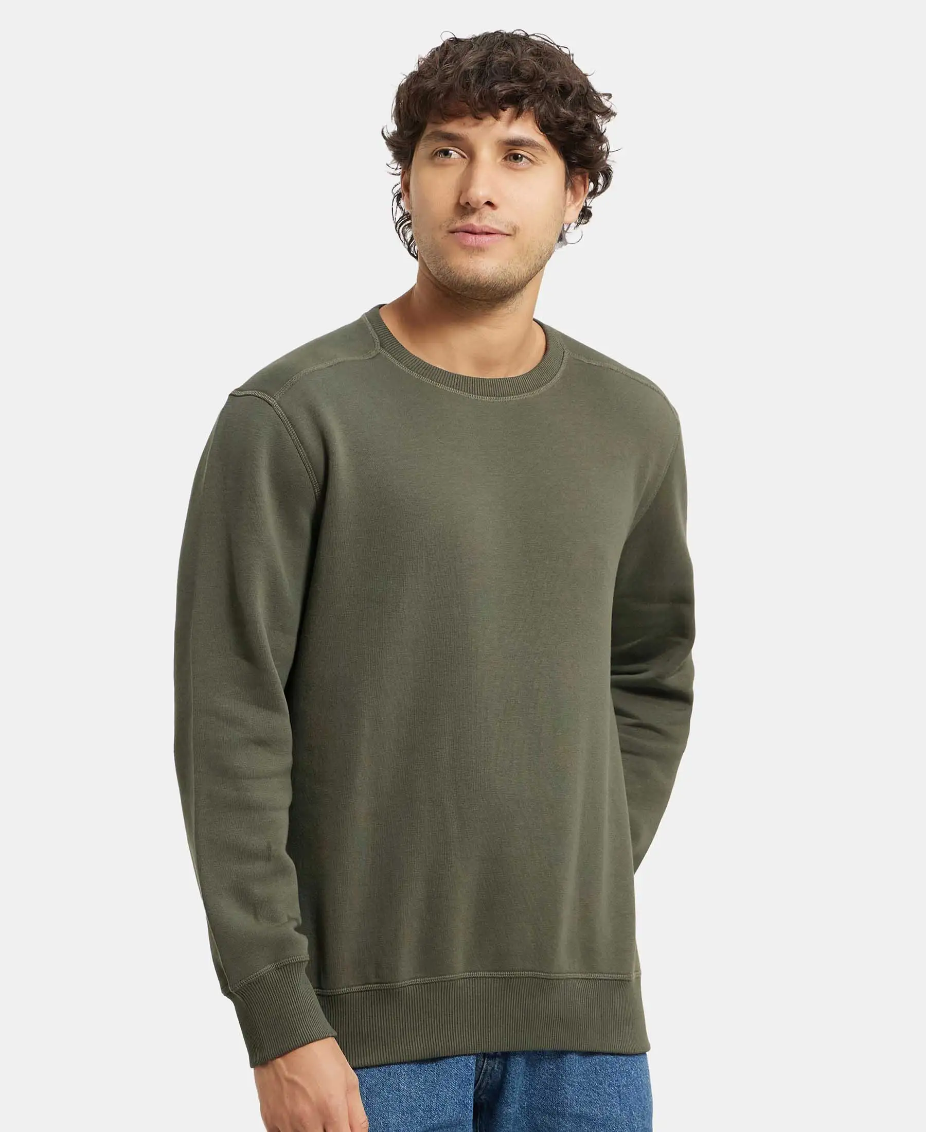 Super Combed Cotton Rich Fleece Sweatshirt with StayWarm Technology - Deep Olive - Image 5