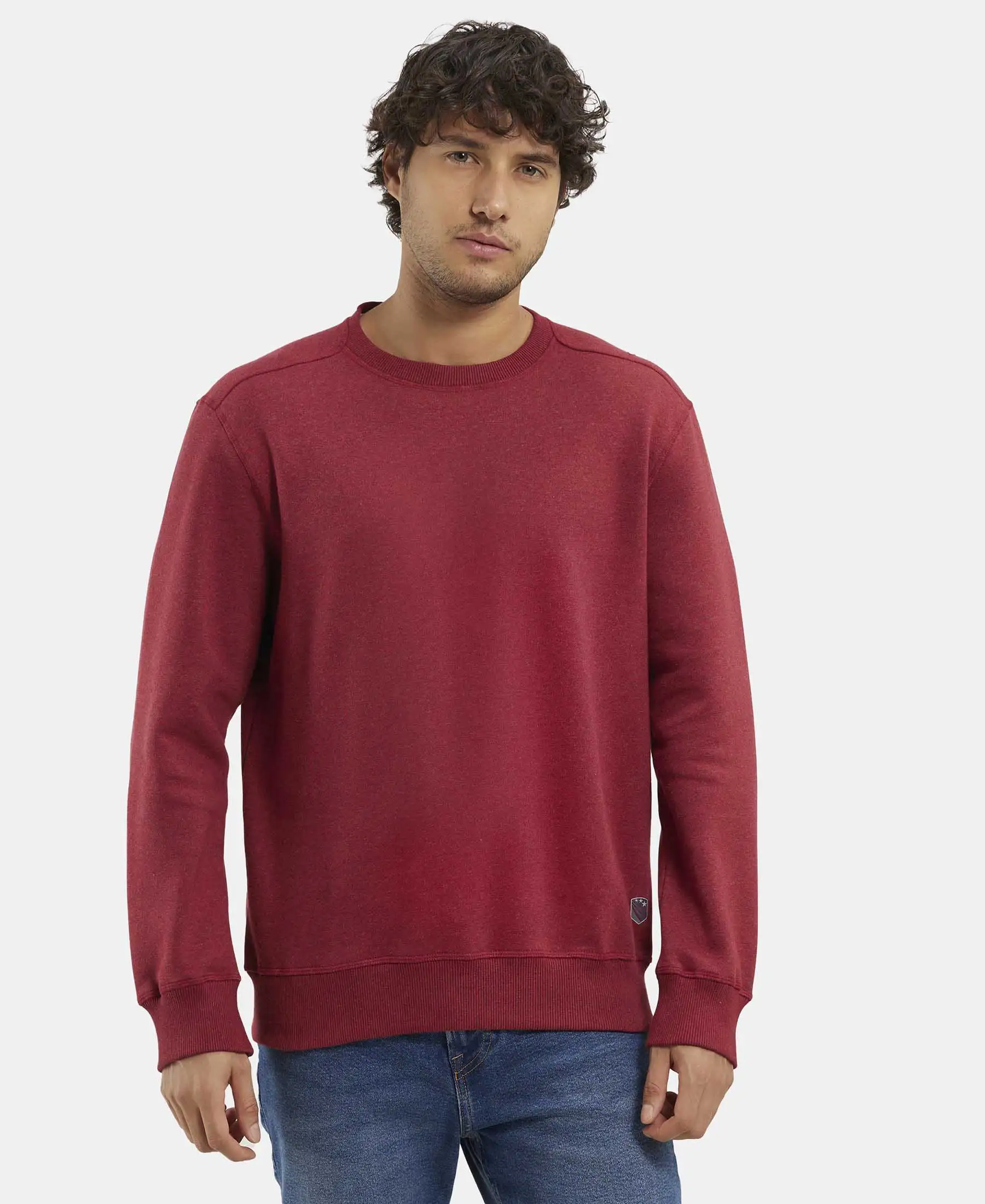 Super Combed Cotton Rich Fleece Sweatshirt with StayWarm Technology - Red Melange
