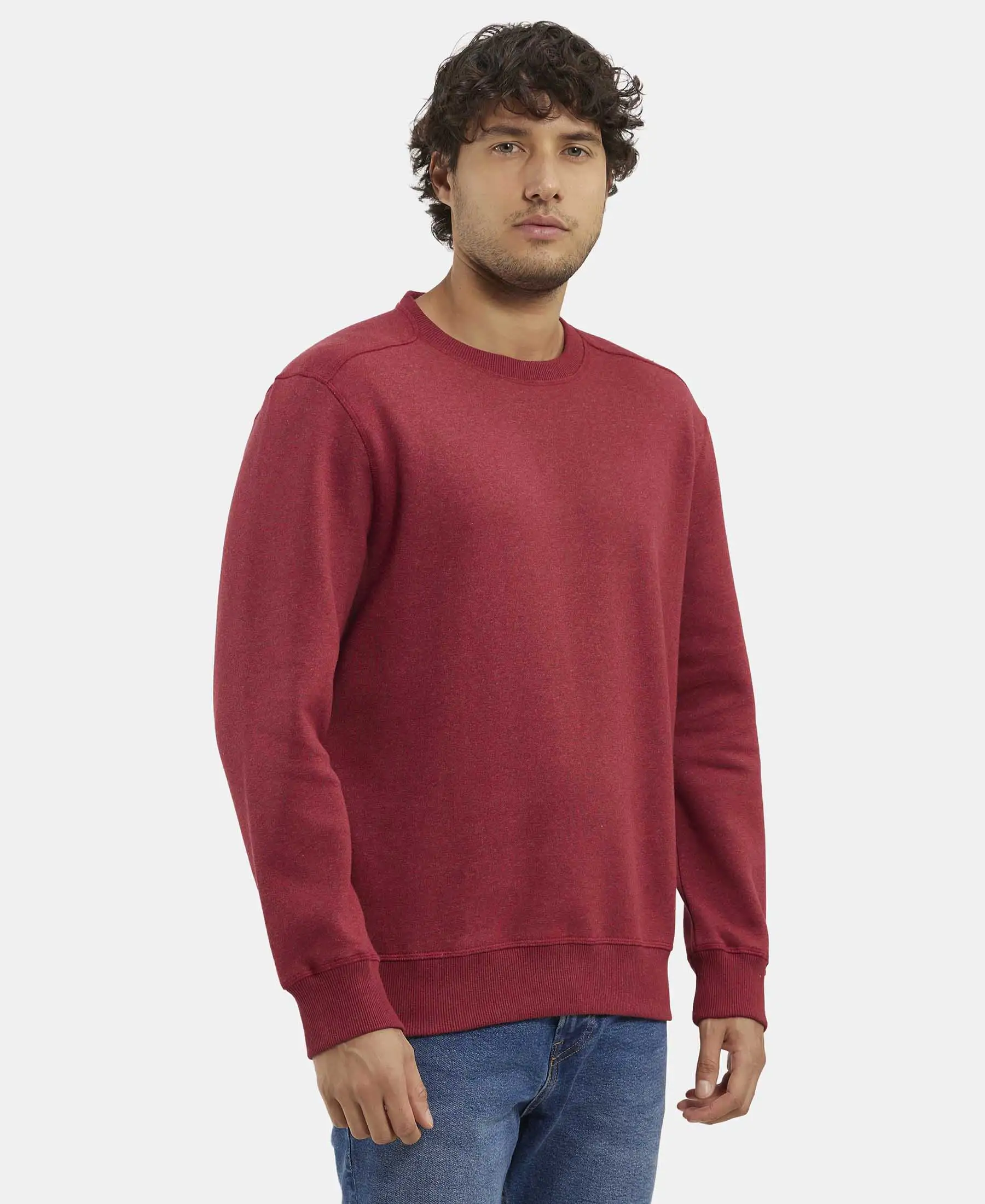 Super Combed Cotton Rich Fleece Sweatshirt with StayWarm Technology - Red Melange - Image 2