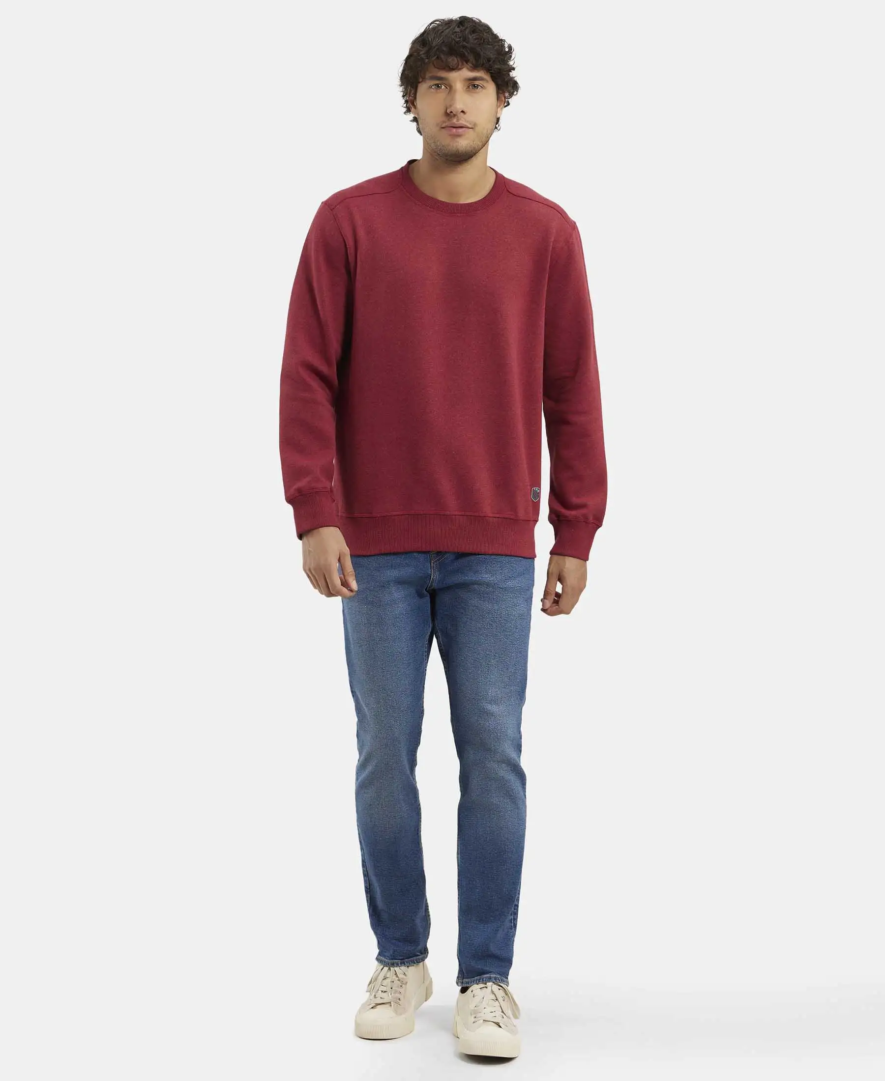 Super Combed Cotton Rich Fleece Sweatshirt with StayWarm Technology - Red Melange - Image 4