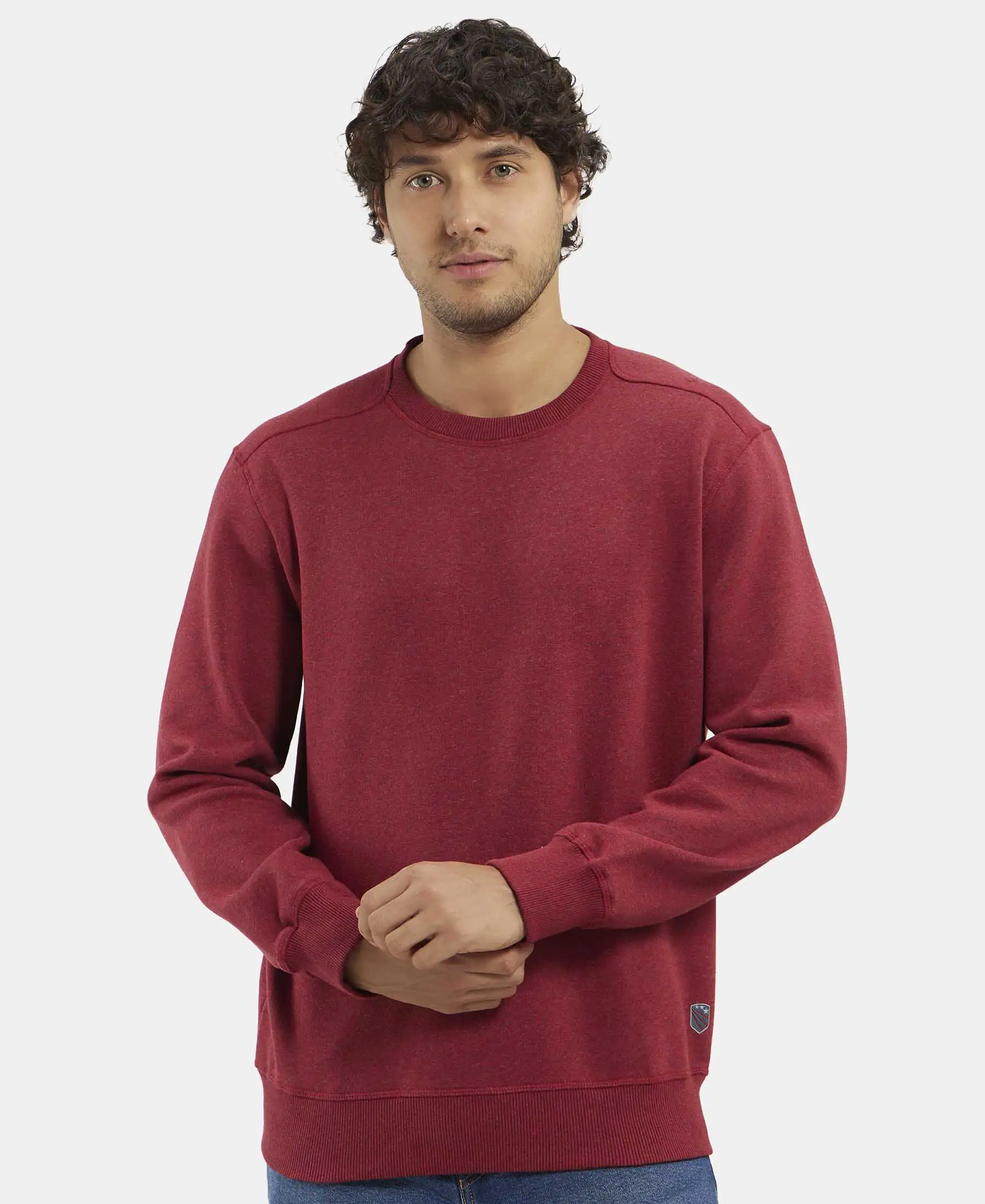 Super Combed Cotton Rich Fleece Sweatshirt with StayWarm Technology - Red Melange - Image 5