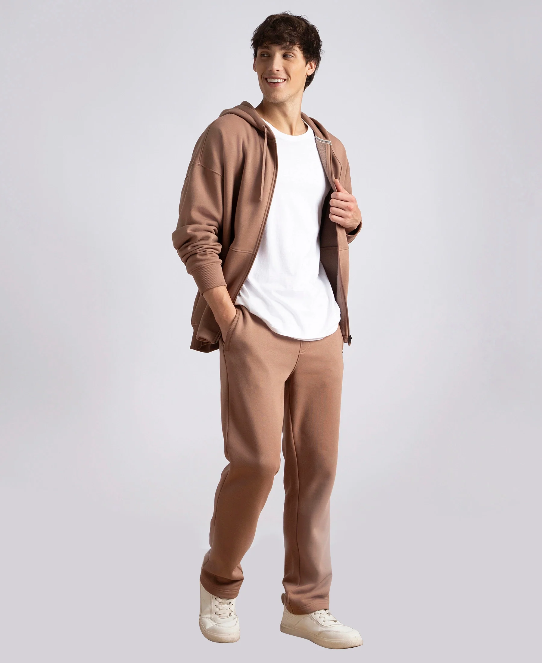 Super Combed Cotton Rich Straight Fit Fleece Trackpants with StayWarm Technology - Brownie - Image 4