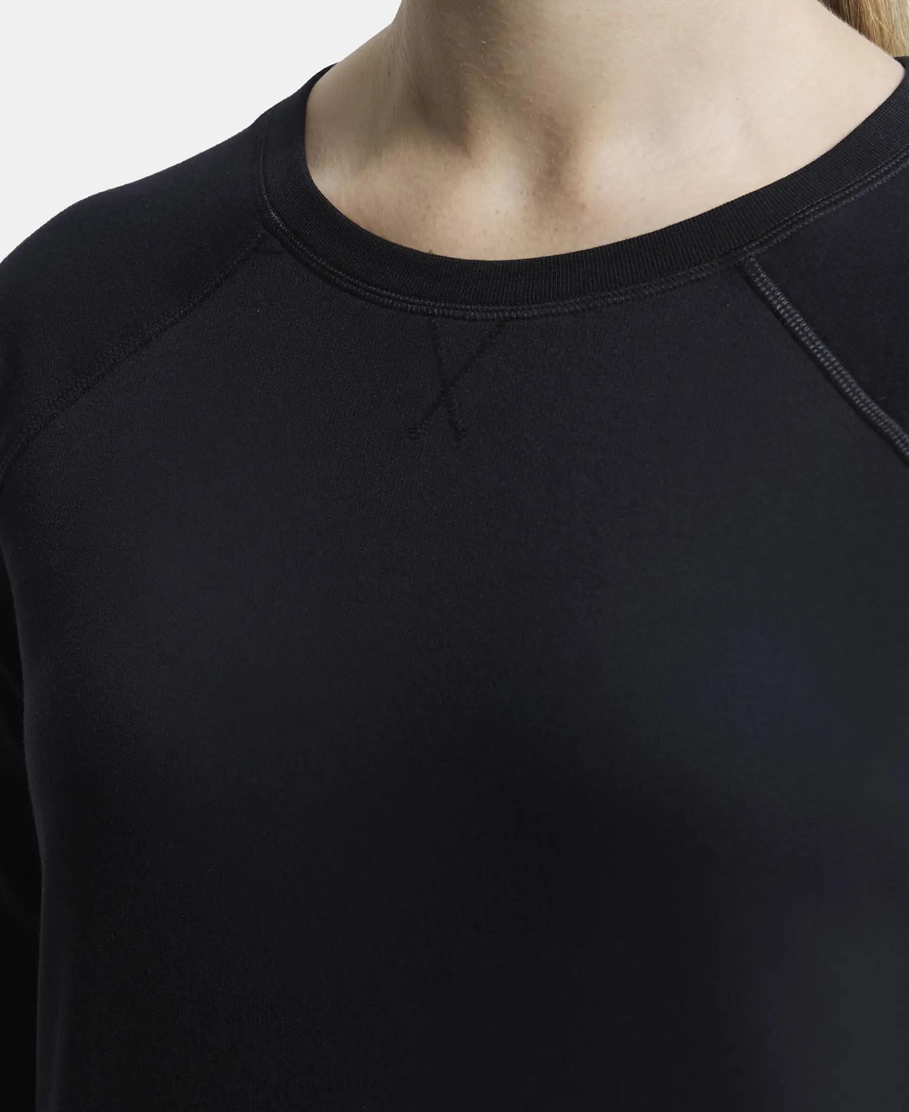 Super Combed Cotton Rich French Terry Fabric Solid Sweatshirt with Raglan Sleeve Styling - Black - Image 6