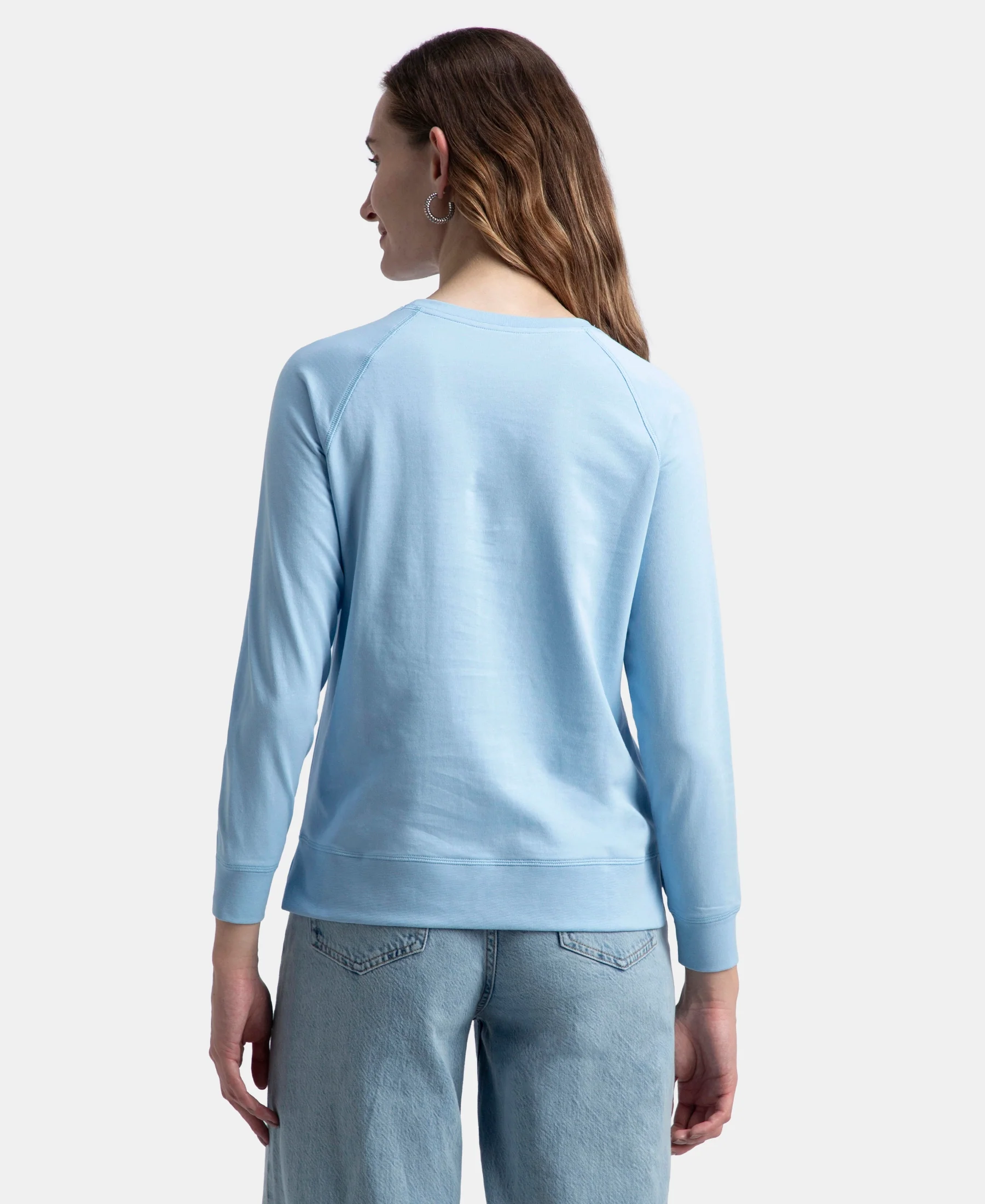 Super Combed Cotton Rich French Terry Fabric Solid Sweatshirt with Raglan Sleeve Styling - Powder Blue - Image 3